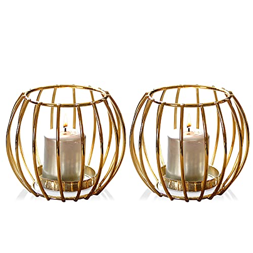 AMDSS 2-Piece Gold Metal Tealight Candle Holders Set - Hollow Iron Decorative Candle Lanterns for Home Decor, Wedding, Party, Living Room - Perfect for Romantic Ambiance, Table Centerpieces & Holiday Decorations
