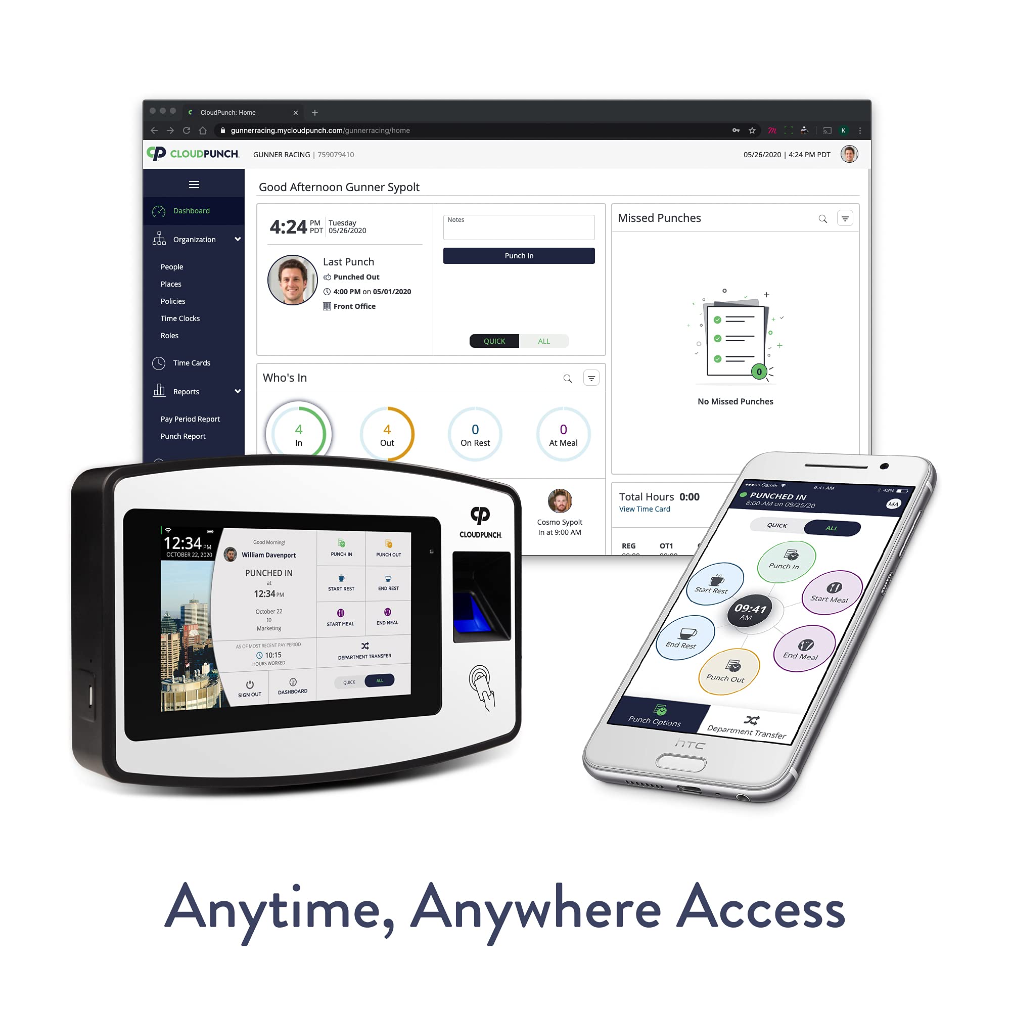 Acroprint CloudPunch Employee Time Clock System - Biometric Fingerprint & Proximity Card Reader with PIN Punching for Small Businesses | Perfect for Office Attendance Tracking & Workforce Management