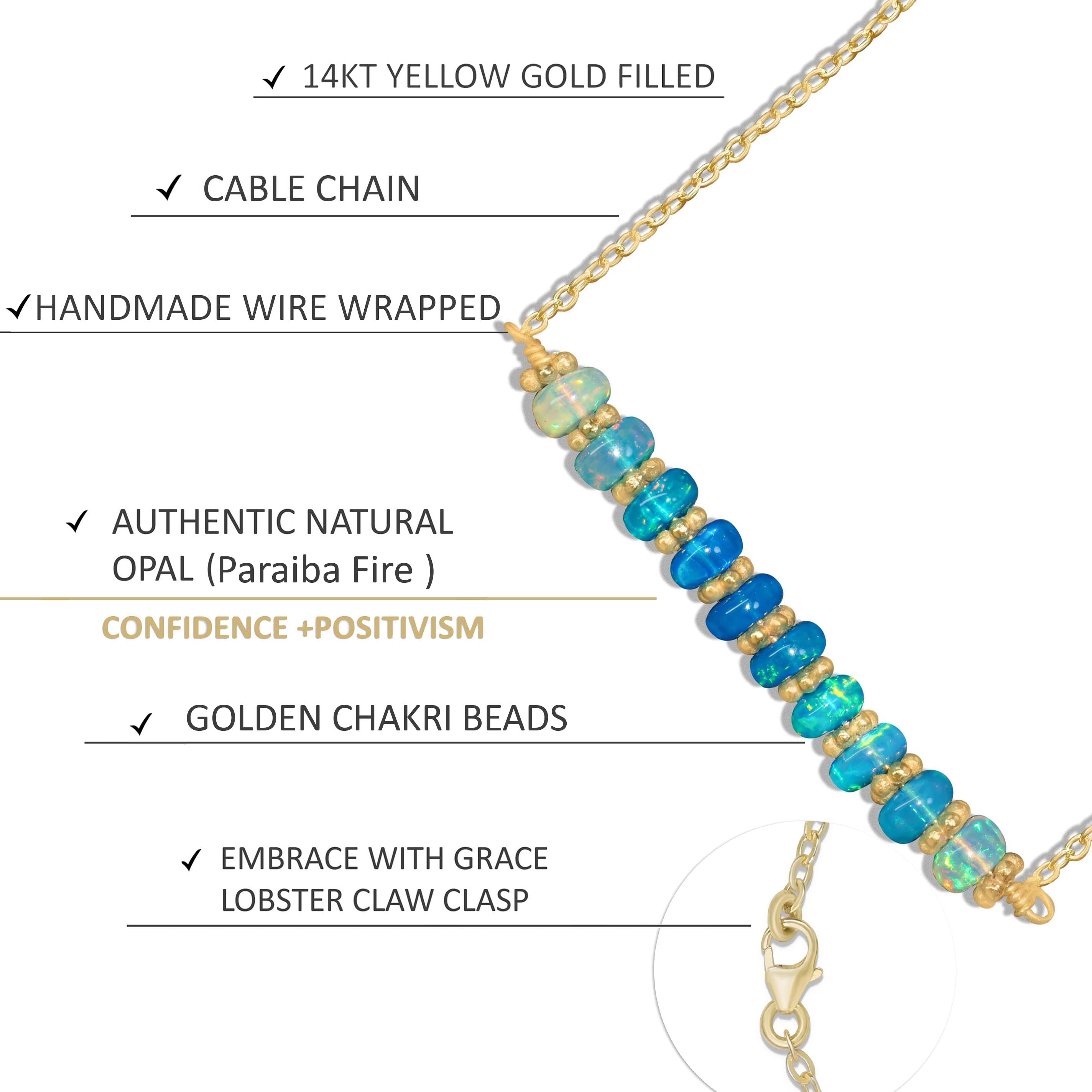 Natural Paraiba Opal Bar Chain Necklace for Women - Elegant Layering Jewelry for Everyday Wear, Date Nights & Special Occasions