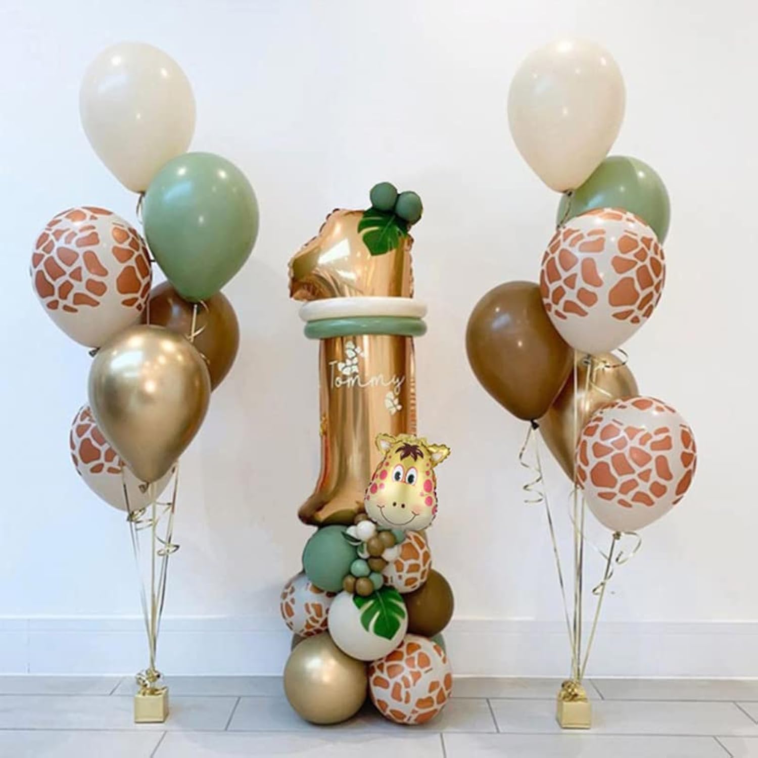 Jwssor 1st Birthday Decoration Set - 32 Inch Jungle Theme Foil Balloons in Sage Green & Brown for Wild One Party | Baby Shower, Photo Backdrop, Birthday Party Decorations