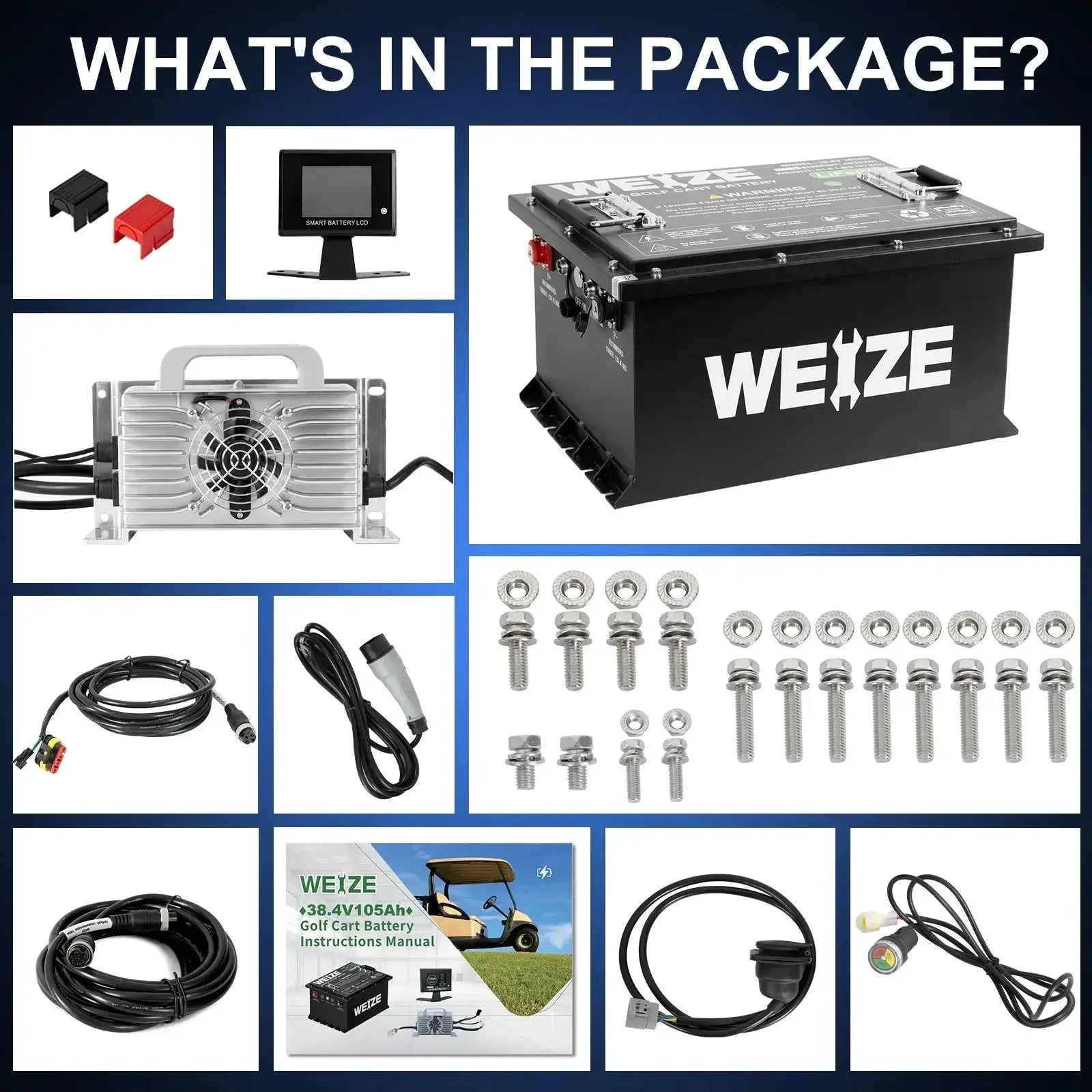 WEIZE Premium 36V 105AH Bluetooth Lithium LiFePO4 Battery for Club Car Golf Carts - Long-Lasting Power for Golf Carts, Electric Vehicles & Off-Grid Applications