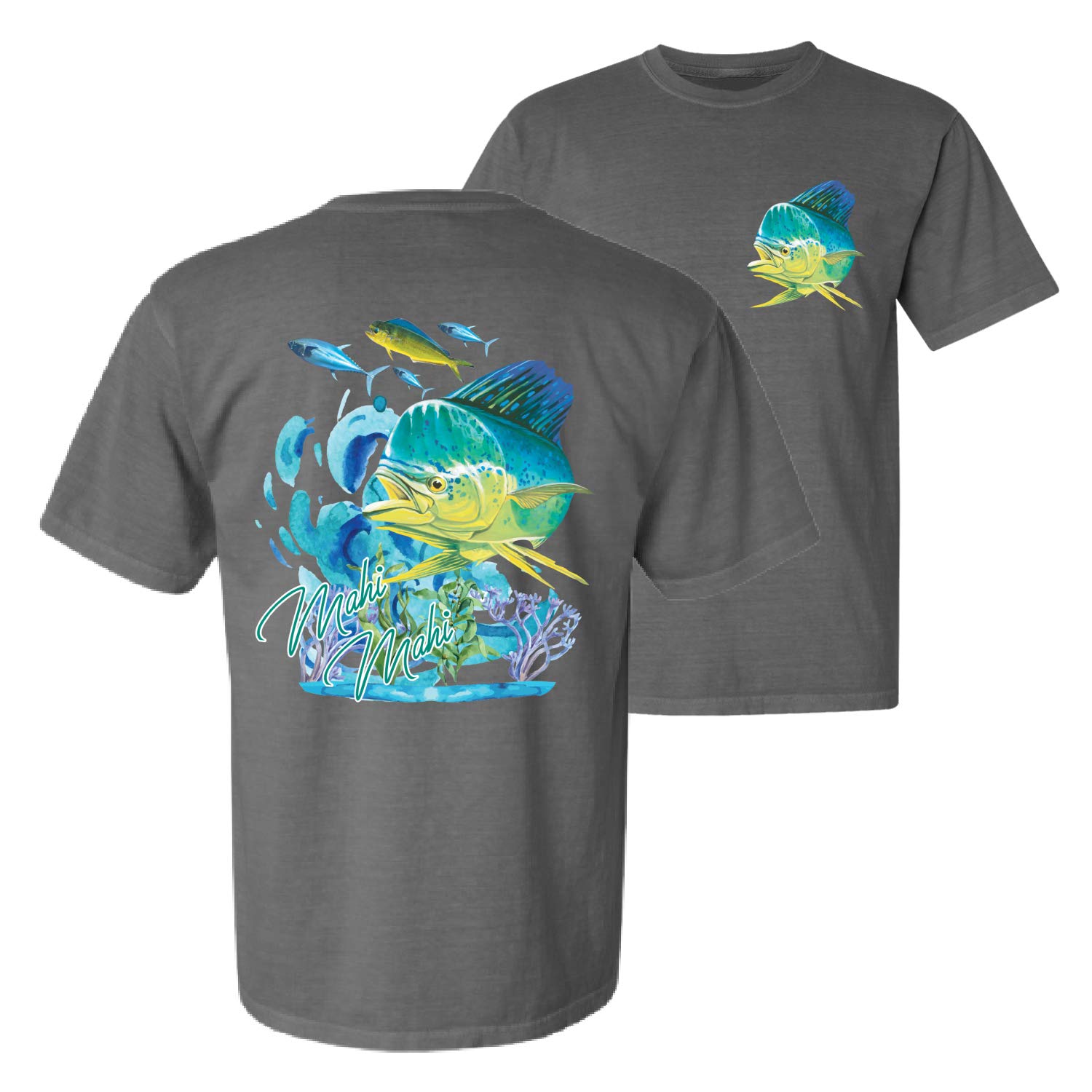 Vintage Nautical Mahi Mahi Fish Print Short Sleeve T-Shirt - Soft Garment-Dyed Cotton Tee for Men & Women - Perfect for Fishing, Beach Outings & Summer Casual Wear
