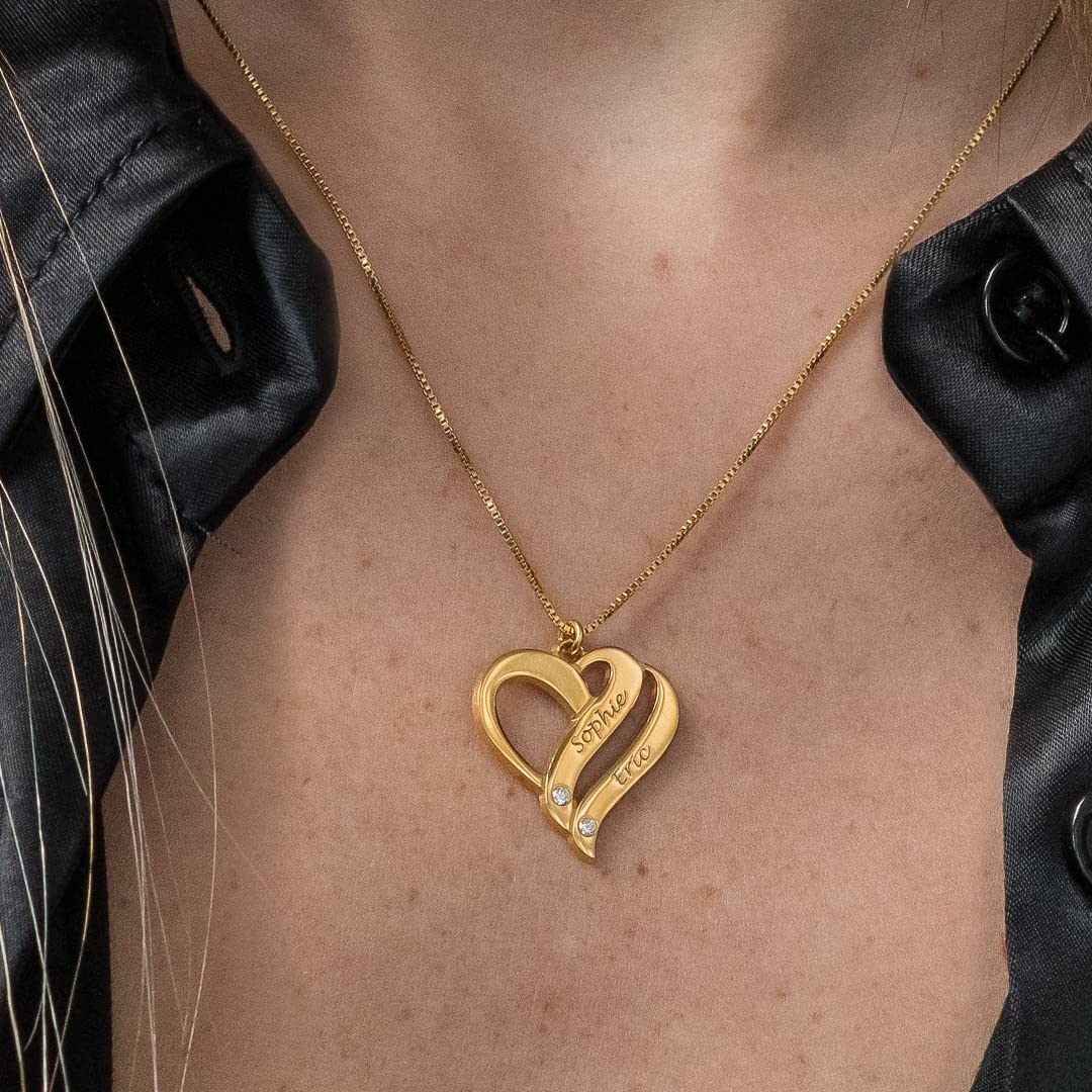 Personalized Two Hearts Forever One Necklace with Birthstones or Diamonds - Custom Name Jewelry for Women, Dainty Gift for Her - Perfect for Mother's Day, Christmas, Birthday & Anniversary - Elegant Everyday Wear & Special Occasion Jewelry