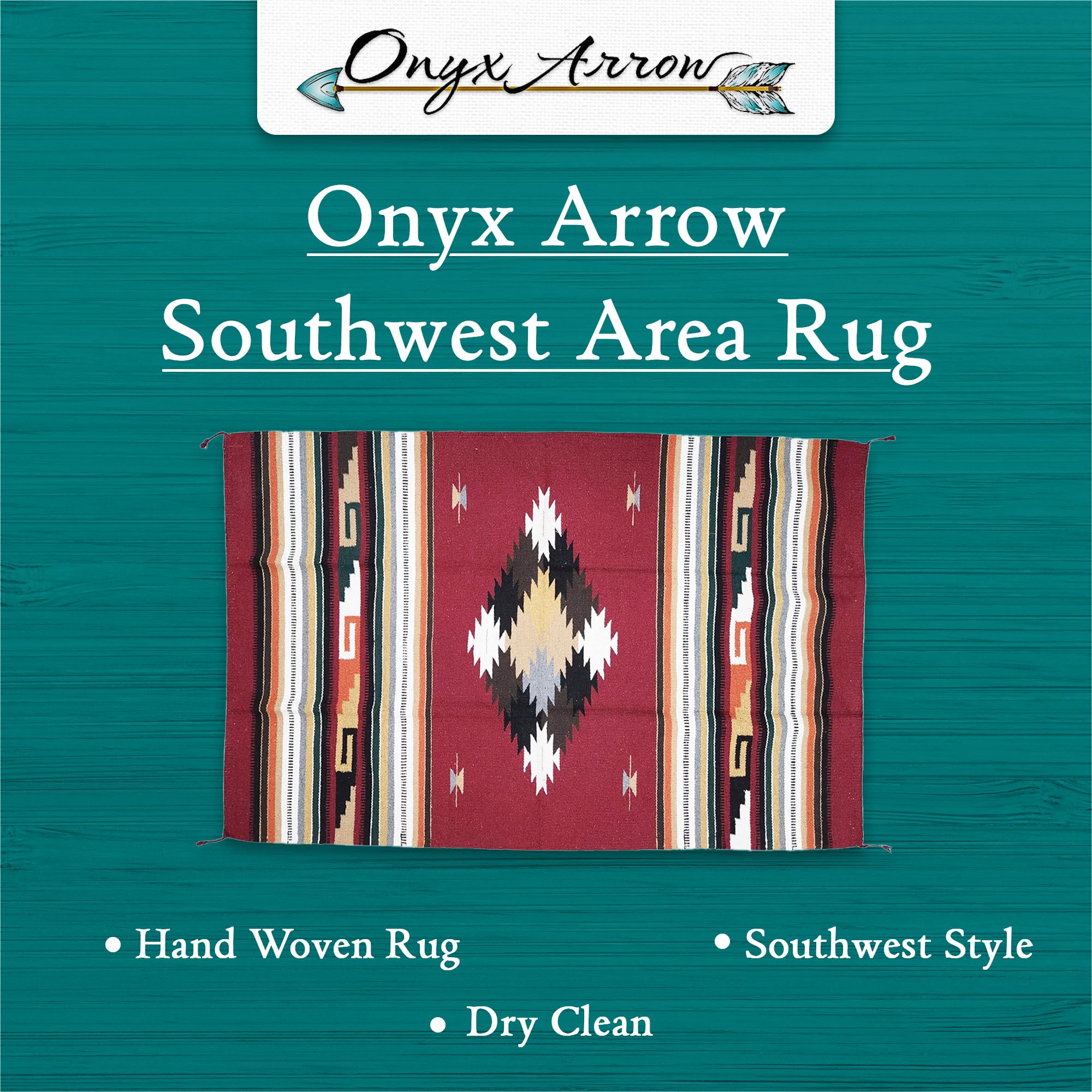 Southwest Boho Washable Area Rug - Indoor/Outdoor Farmhouse Decor Rug - Western Style for Living Room, Dining, Bedroom - Dark Red/Multi Diamond Pattern (32