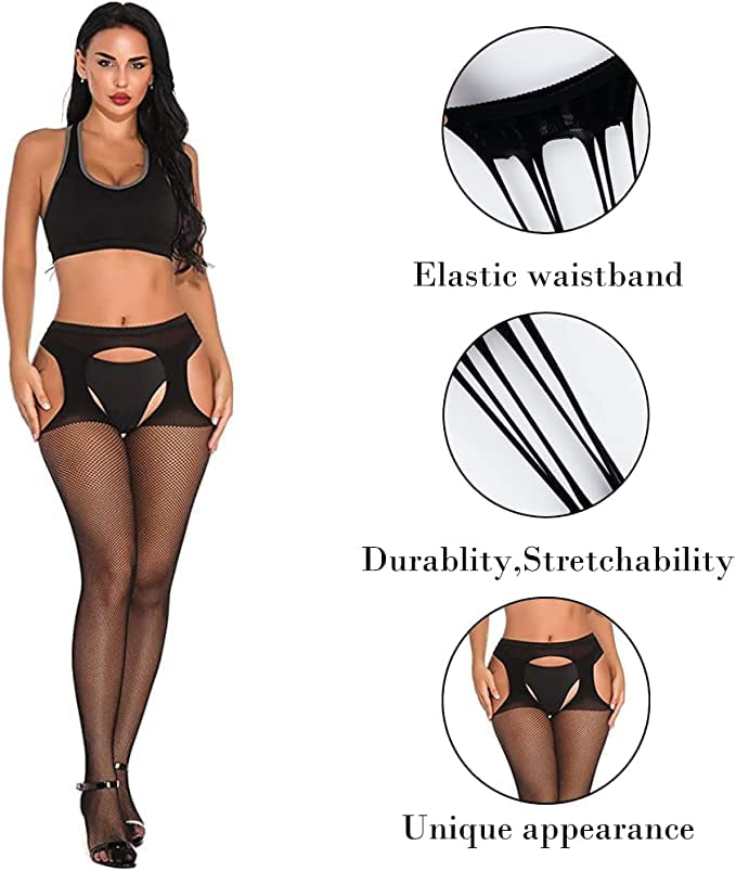 Pulsar PleasureDome Women's Sexy Garter Belt with Fishnet Tights & High Waisted Suspender Pantyhose - Perfect for Lingerie, Cosplay & Boudoir Photography