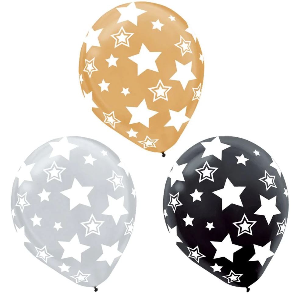 20 Pack 12 Inch Metallic Stars Print Latex Balloons for Birthday Parties, Baby Showers & Wedding Decorations