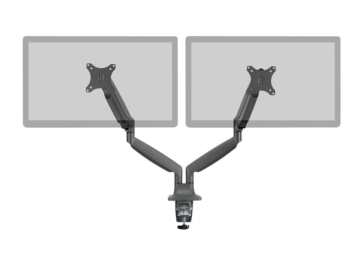 Monoprice Dual Monitor Gas Spring Desk Mount - Adjustable VESA Stand for 15-34 Inch Screens, 19.8 lbs Capacity - Ergonomic Full Motion Articulating Arm for Home Office & Gaming Setup (Black, Workstream Collection)
