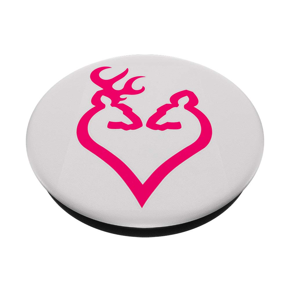 Pink Deer Heart Hunting Emblem PopSockets PopGrip - Interchangeable Phone Grip for iPhone, Samsung & Tablets - Perfect for Outdoor Enthusiasts & Hunting Lovers