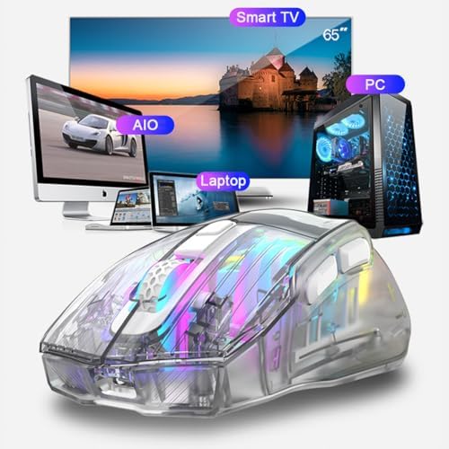 Tri-Mode Wireless Mouse - 2.4G/USB-C/Bluetooth Gaming Mouse with 3600 DPI, Transparent RGB Backlit Design for PC, Mac, Laptop - Perfect for Esports, Office Work & Home Use (White)
