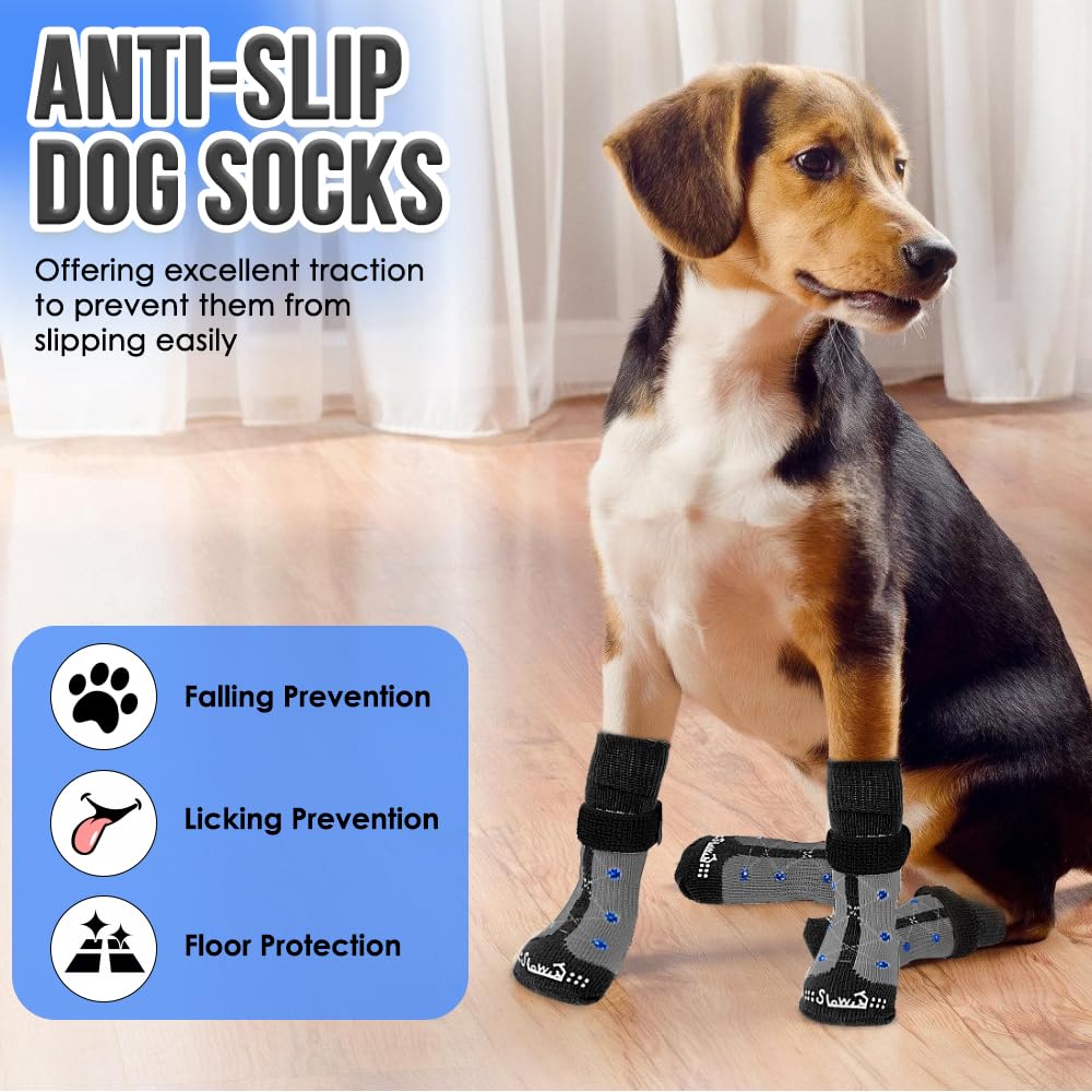 SlowTon Non-Slip Dog Socks - 3 Pairs Anti-Slip Pet Socks with Double-Sided Grips for Small, Medium & Large Dogs | Traction Socks for Hardwood Floors, Senior Dogs & Paw Protection | Perfect for Indoor Use, Slippery Surfaces & Post-Surgery Recovery