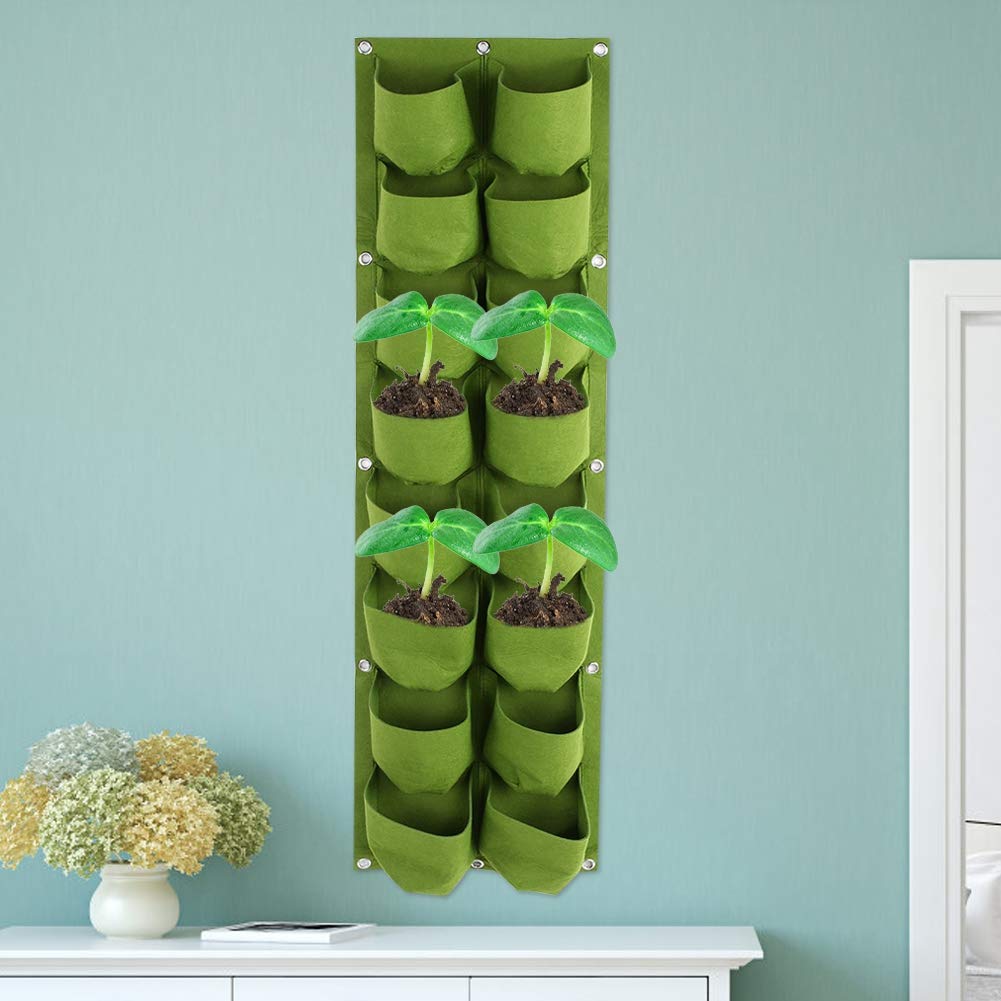 Reusable Vertical 16-Pocket Wall Planter Bags for Indoor & Outdoor Gardening - Grow Herbs, Flowers & Vegetables on Patio, Balcony or Windows