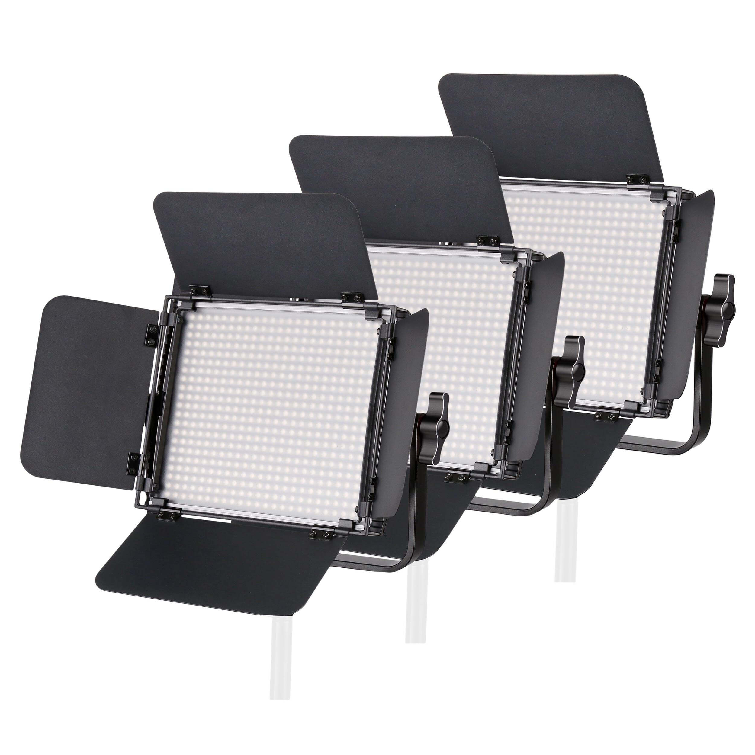 LECO 500S II Professional 5600K Daylight Balanced LED Video Light Panel - 3 Head Studio Lighting Kit for YouTube, Photography & Film Production