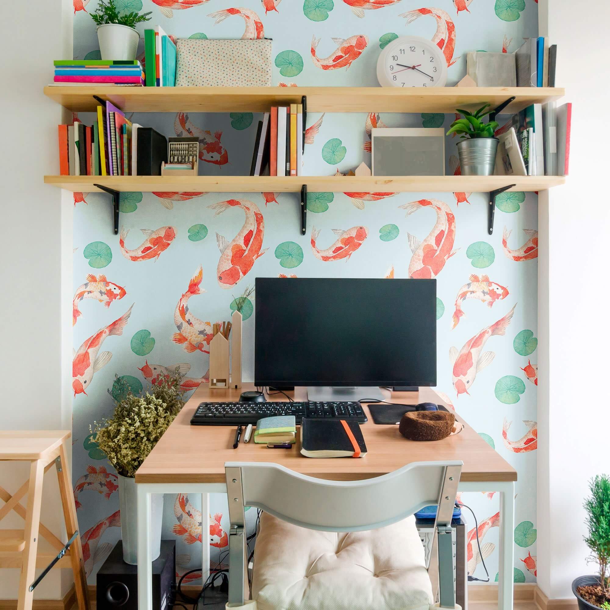Pink and Orange Botanical Animal Peel and Stick Removable Wallpaper 8771 - Self-Adhesive Wall Decor for Nursery, Kids Room, Dorm & Home Office