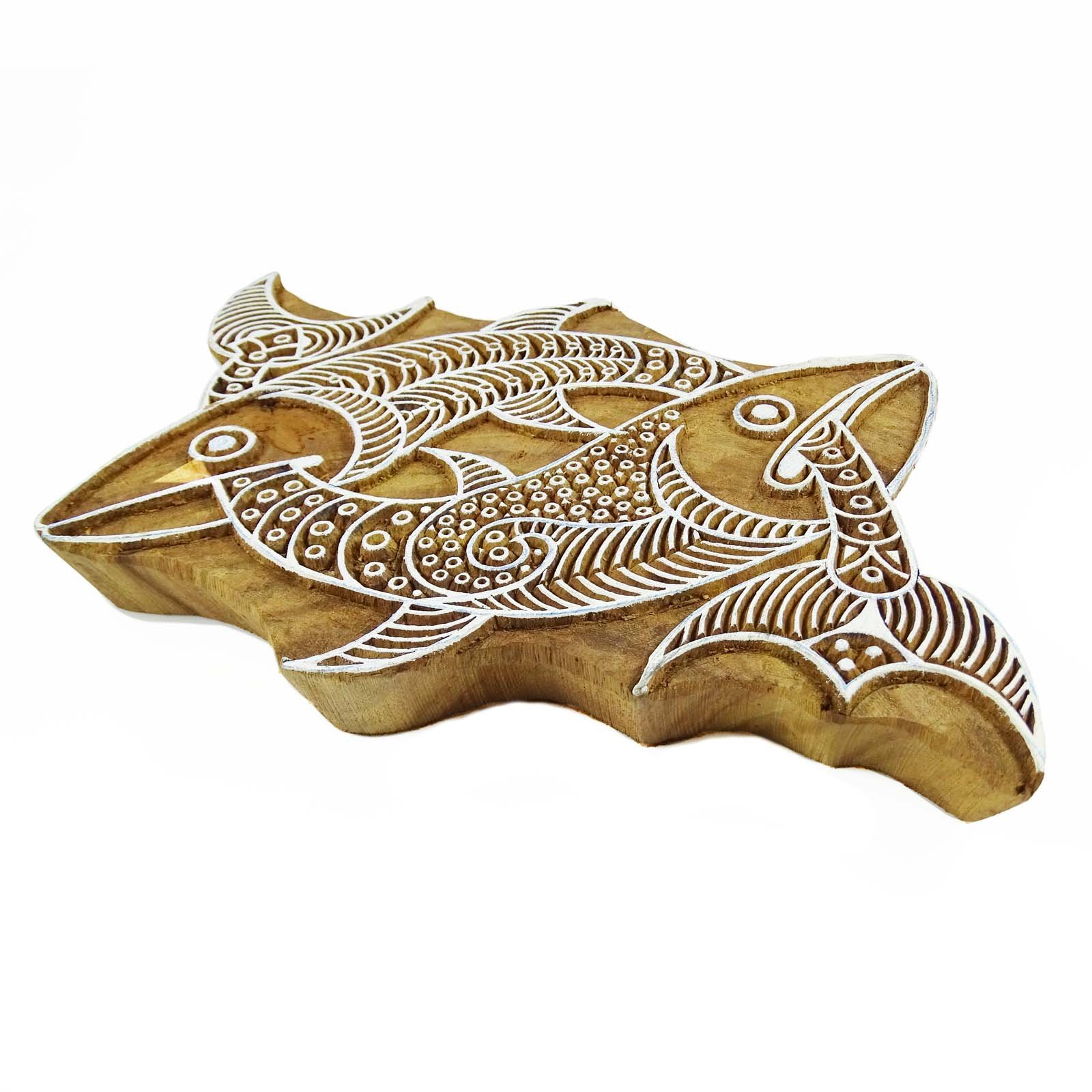 Handmade Indian Wooden Fish Textile Stamp - Eco-Friendly Printing Block for DIY Fabric, Paper & Home Decor Projects - Perfect for Scrapbooking, Card Making & Crafting
