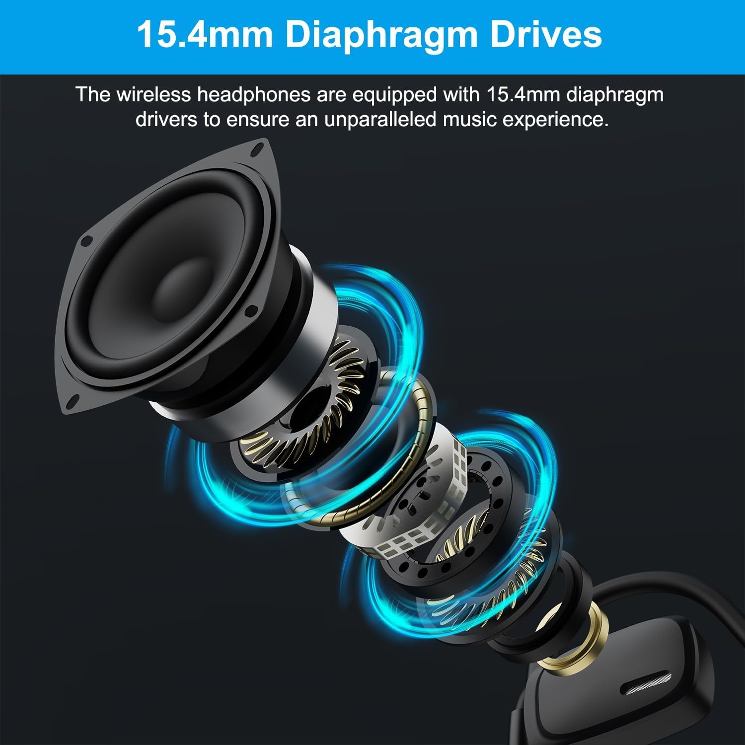 LK12 Bluetooth Wireless Headphones with Noise Cancelling Mic - 15.4mm Diaphragm Driver, Open Ear Design for Comfort - Ideal for Meetings, Running, Cycling & Workouts (Black) | Perfect for Office, Gym & Outdoor Activities