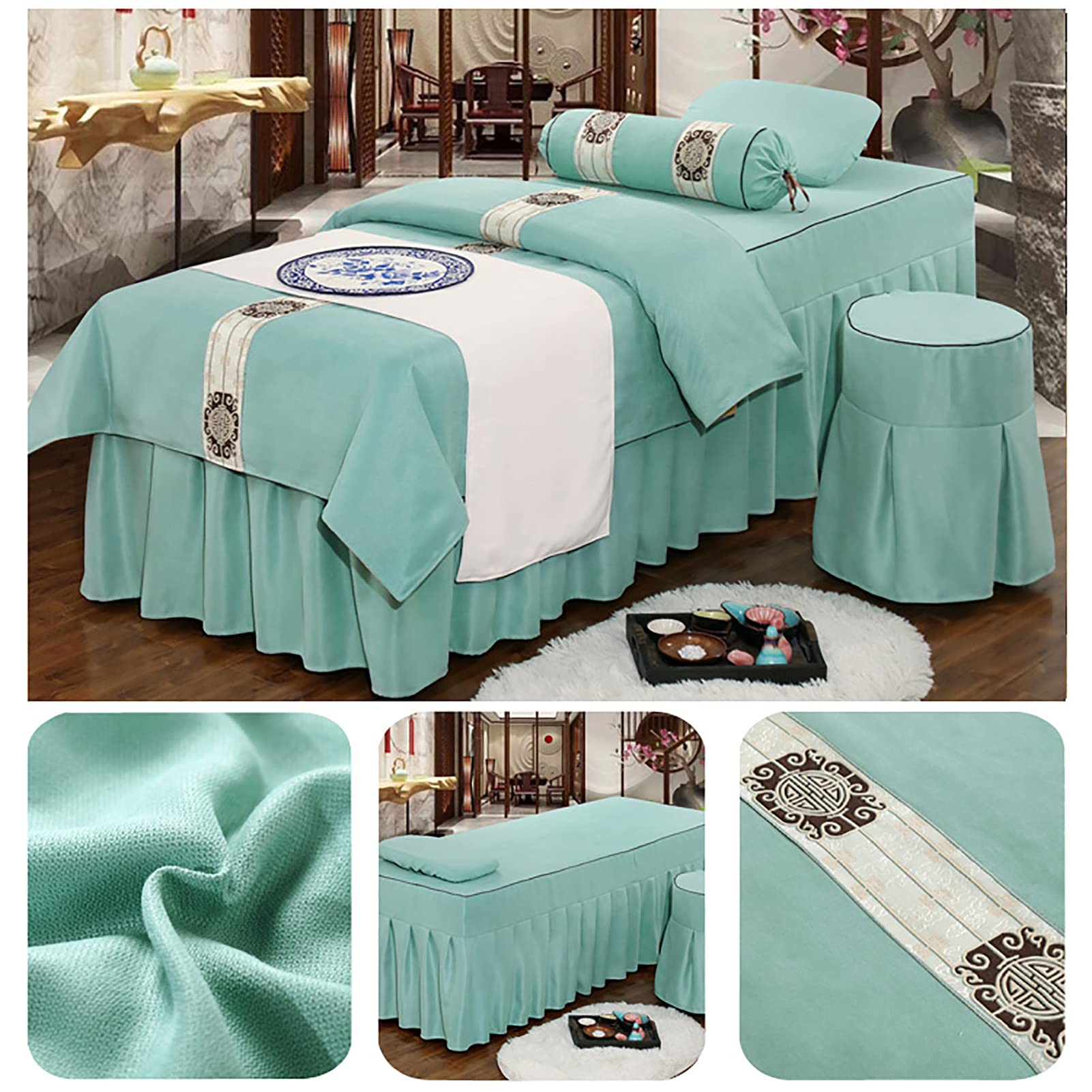 4-Piece Microfiber Massage Table Sheet Set - Breathable Reusable Solid Color Skirt for Beauty Salon, Facial Bed & Spa Treatments - Light Green 190x70cm (75x28in) - Perfect for Professional Massage Therapists & Home Use