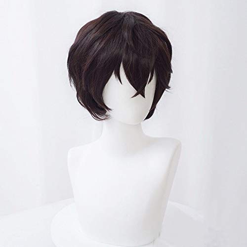 Dazai Osamu Cosplay Wig for Men - Short Curly Dark Brown Anime Wig - Perfect for Halloween Costume, Anime Conventions & Cosplay Parties