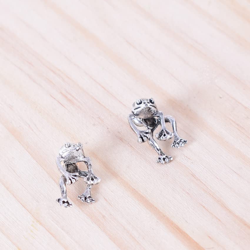 Vintage Silver Frog Stud Earrings for Women & Teens - Cute Animal Jewelry for Everyday Wear, Gifts & Special Occasions