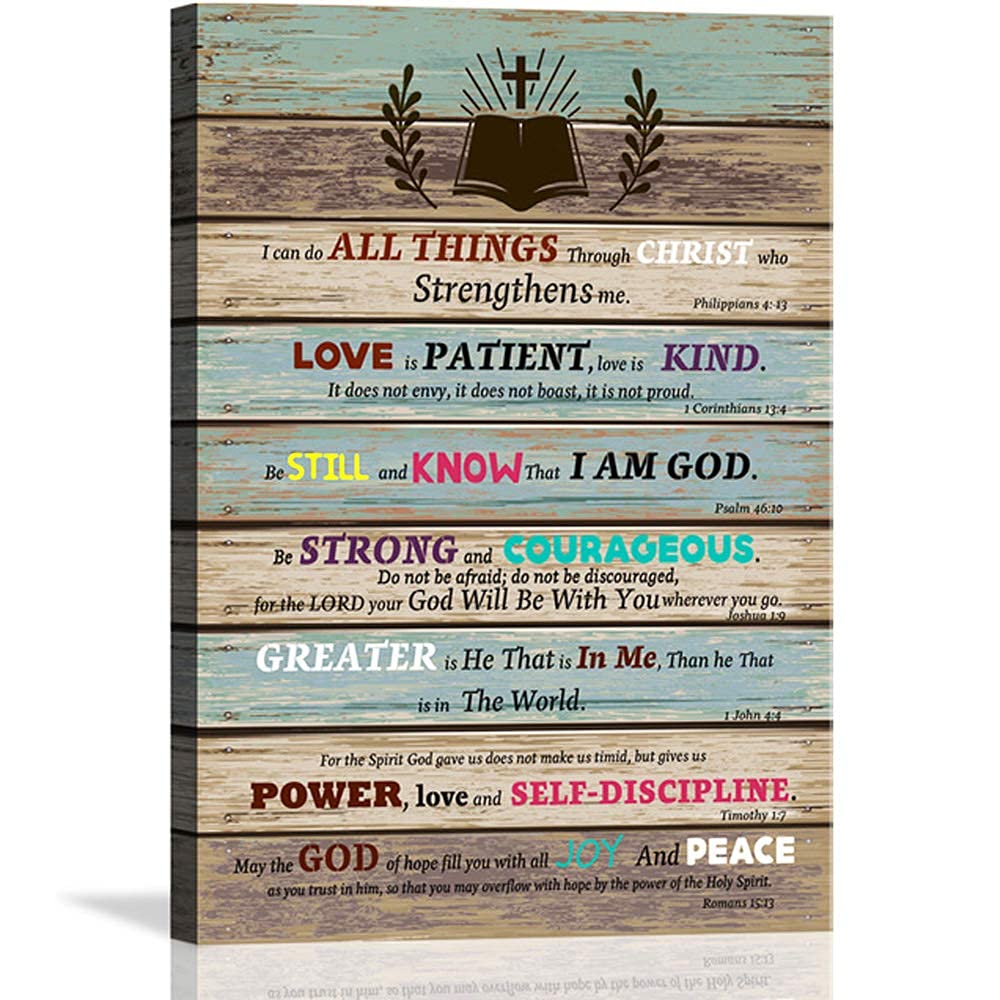 Inspirational Bible Verse Wall Art - Christian Scripture Decor for Living Room, Bedroom, Bathroom - Rustic Religious Gifts & Teen Room Decor - Large Motivational Wall Hangings for Faith & Encouragement