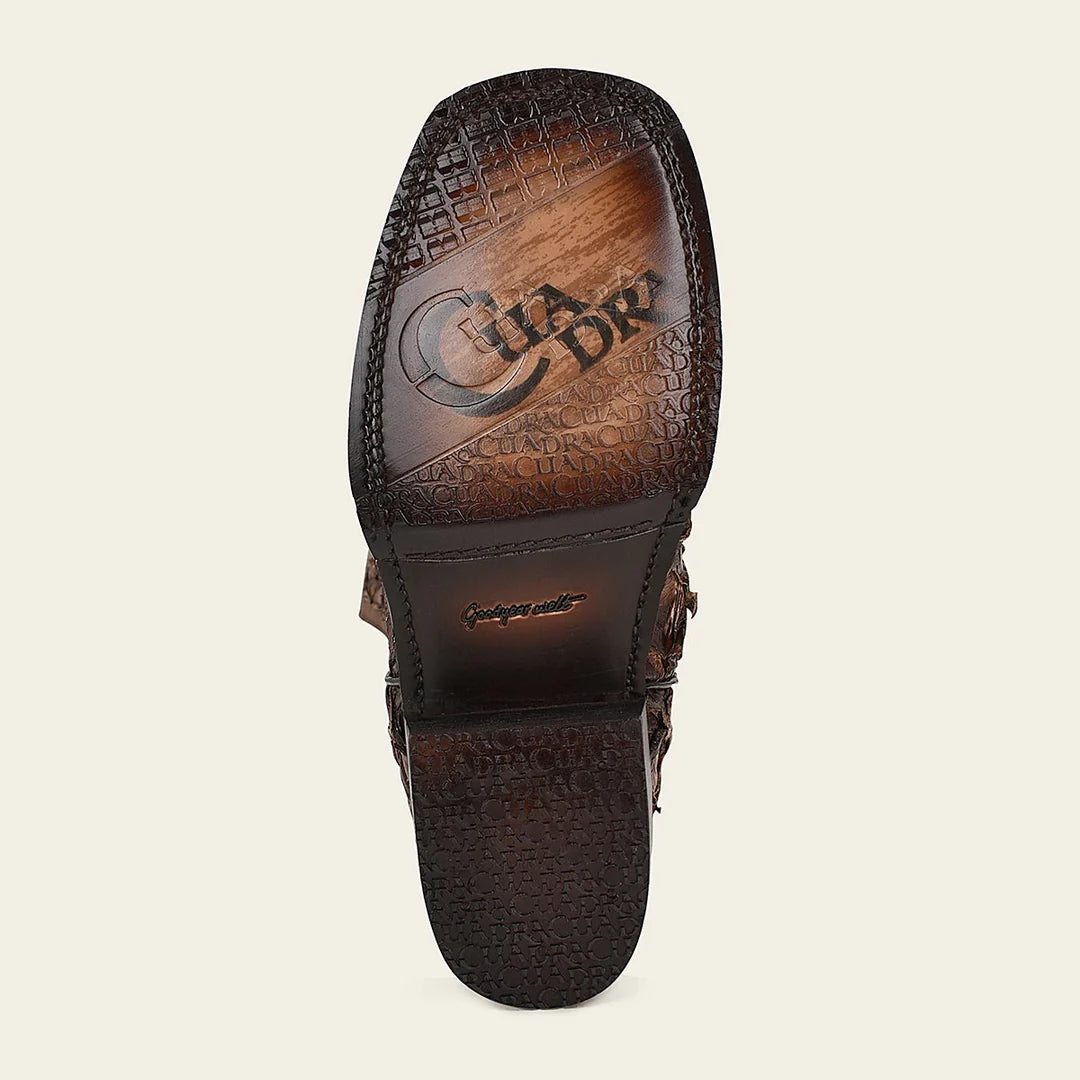 Premium Men's Cuadra Honey Cowboy Rodeo Boots - Genuine Pirarucu Skin Leather - Western Style Riding Boots for Country Dancing & Rodeo Events
