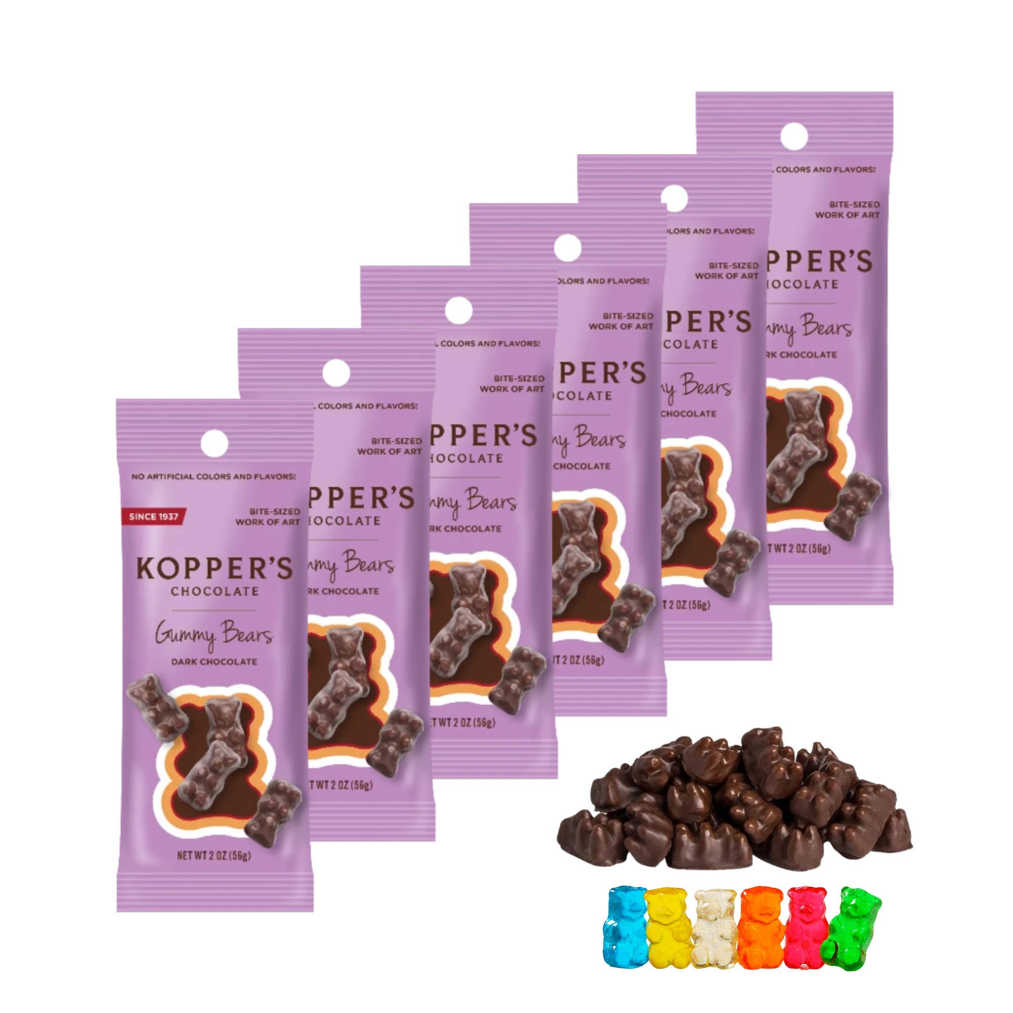 Dark Chocolate Gummy Bears 6-Pack (2oz Each) - Perfect for Snacking & Gifts
