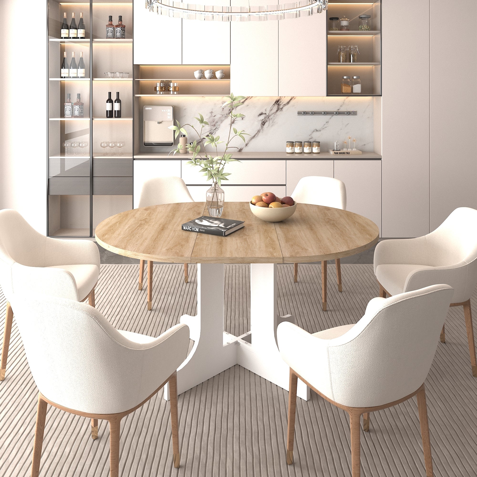 Expandable Farmhouse Dining Table 59x43 Inch Oval Table with Removable Leaf & X-Shaped Trestle Base - Perfect for Kitchen, Dining Room, and Rustic Home Decor (White)