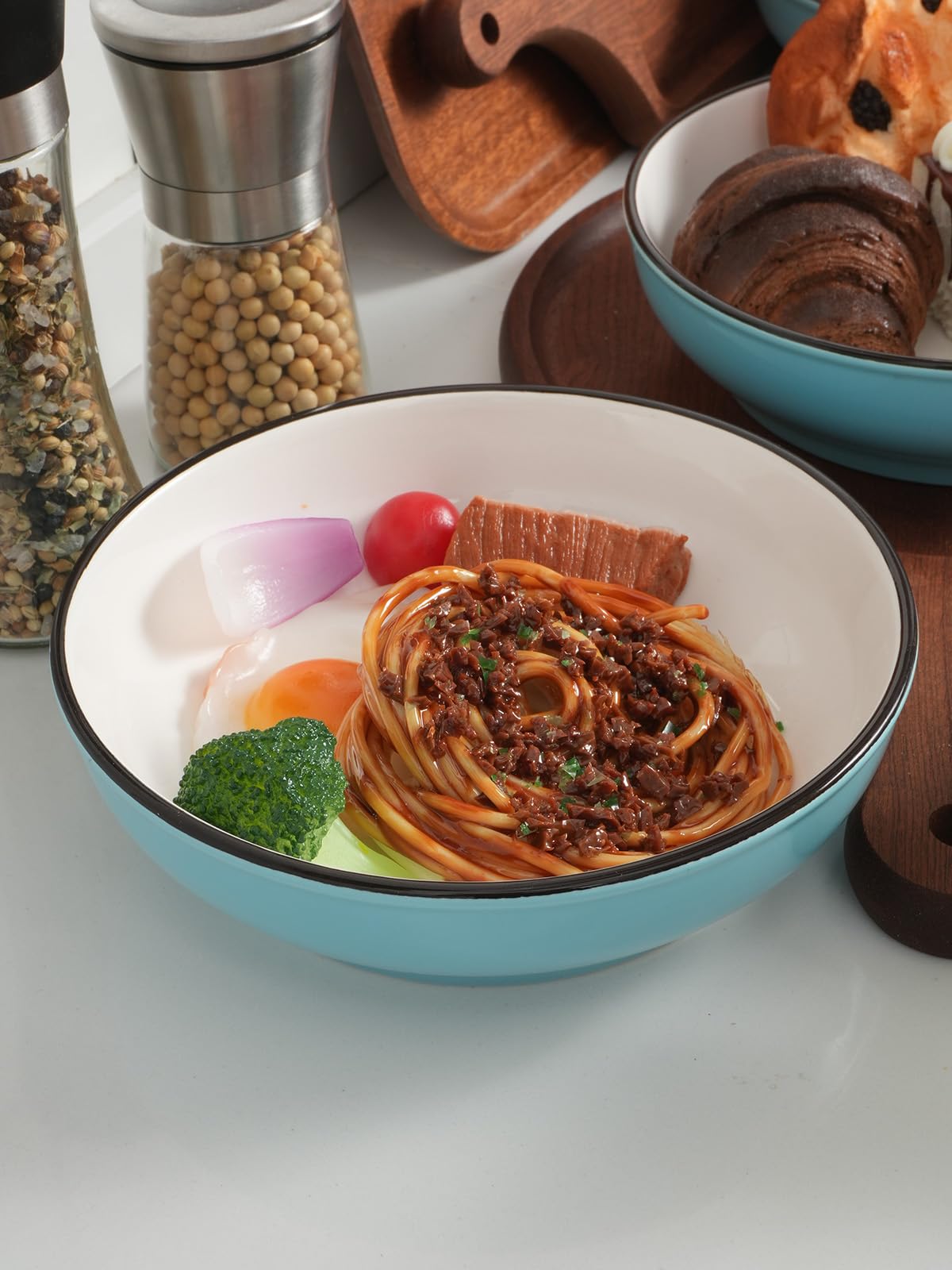 5-Piece Ceramic Pasta Bowls Set - 30oz Microwave & Dishwasher Safe for Soup, Salad - Kitchen & Dining Use