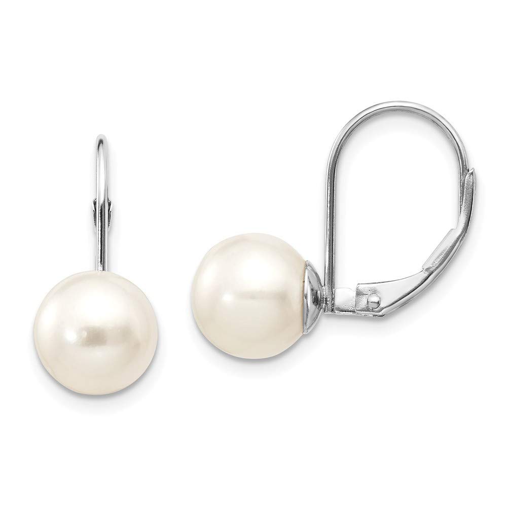 14K White Gold 8mm Freshwater Cultured Pearl Leverback Earrings - 16x8mm Elegant Jewelry for Women | Perfect Gift for Anniversary, Wedding & Special Occasions