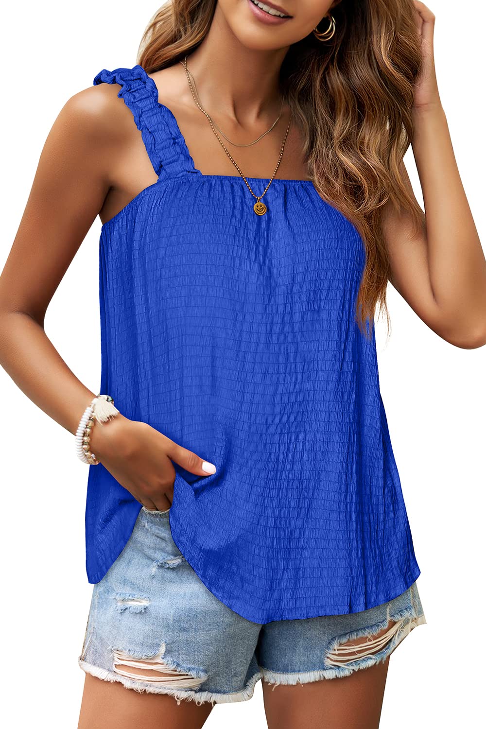 WIHOLL Women's Square Neck Tank Tops - Loose Fit Sleeveless Summer Tops for Casual Wear, Beach Outfits & Vacation Essentials