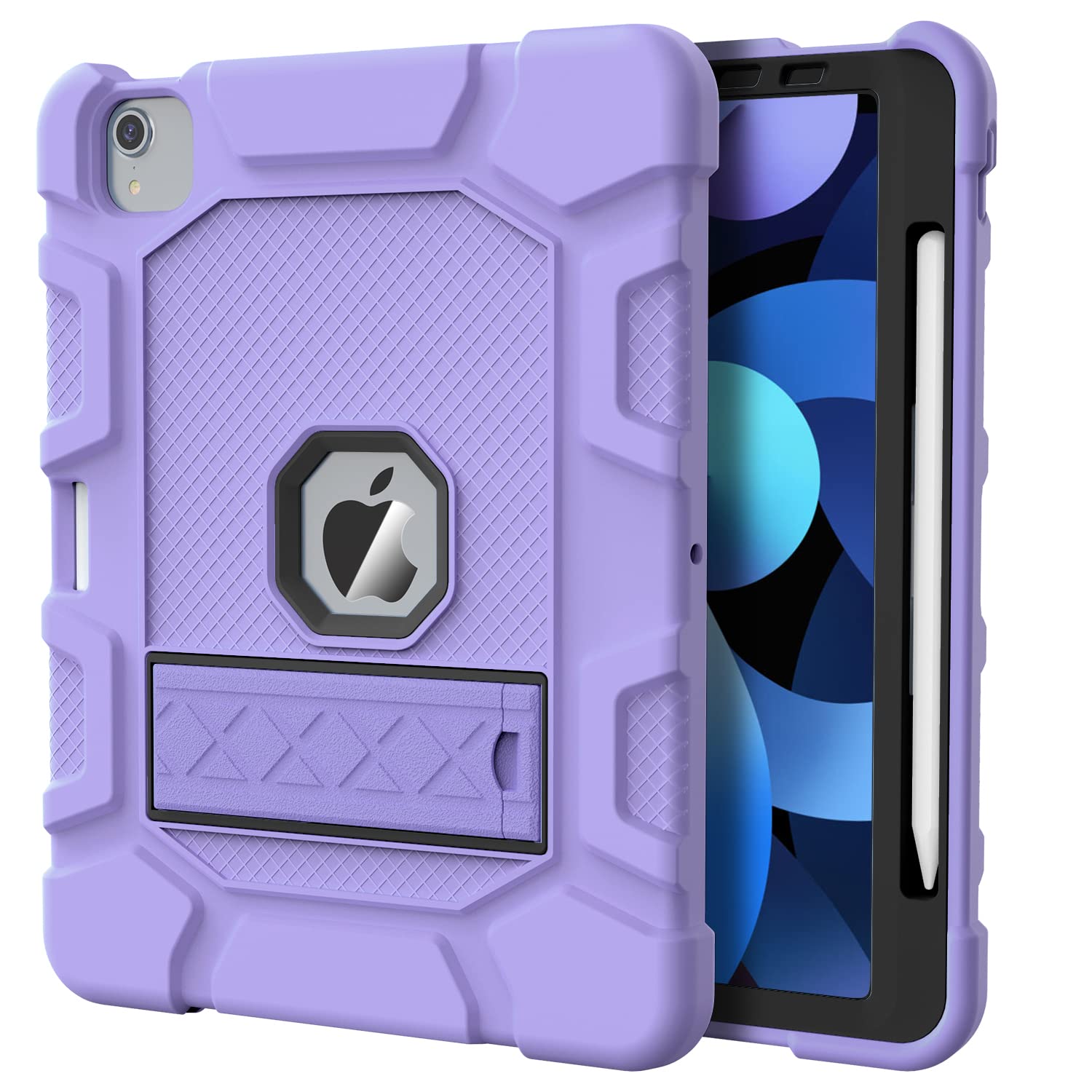 Shockproof Kids Case for iPad Air 5th/4th Generation 10.9 Inch (2022/2020) | Heavy Duty Rugged Protective Cover with Apple Pencil 2nd Gen Charging Support | Purple | Perfect for School, Travel & Outdoor Activities