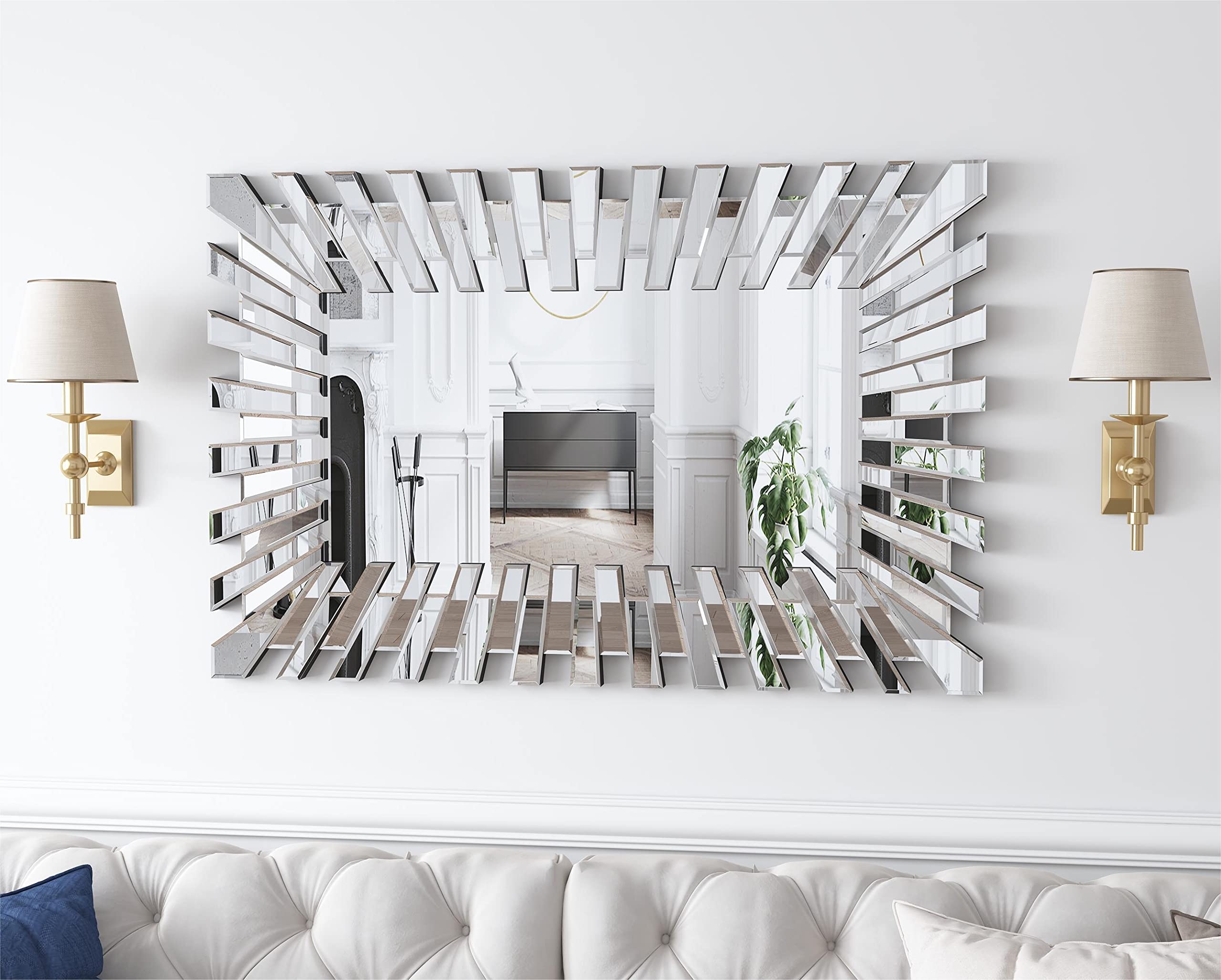 SHYFOY Starburst Wall Mirror - Large Decorative Accent Mirror with 3D Silver Fountain Design (40