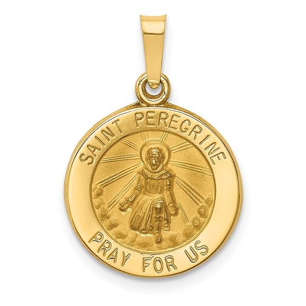 14K Solid Yellow Gold Saint Peregrine Medal Necklace for Women - Religious Pendant Charm for Protection & Healing - Perfect for Gifts, Prayer & Everyday Wear