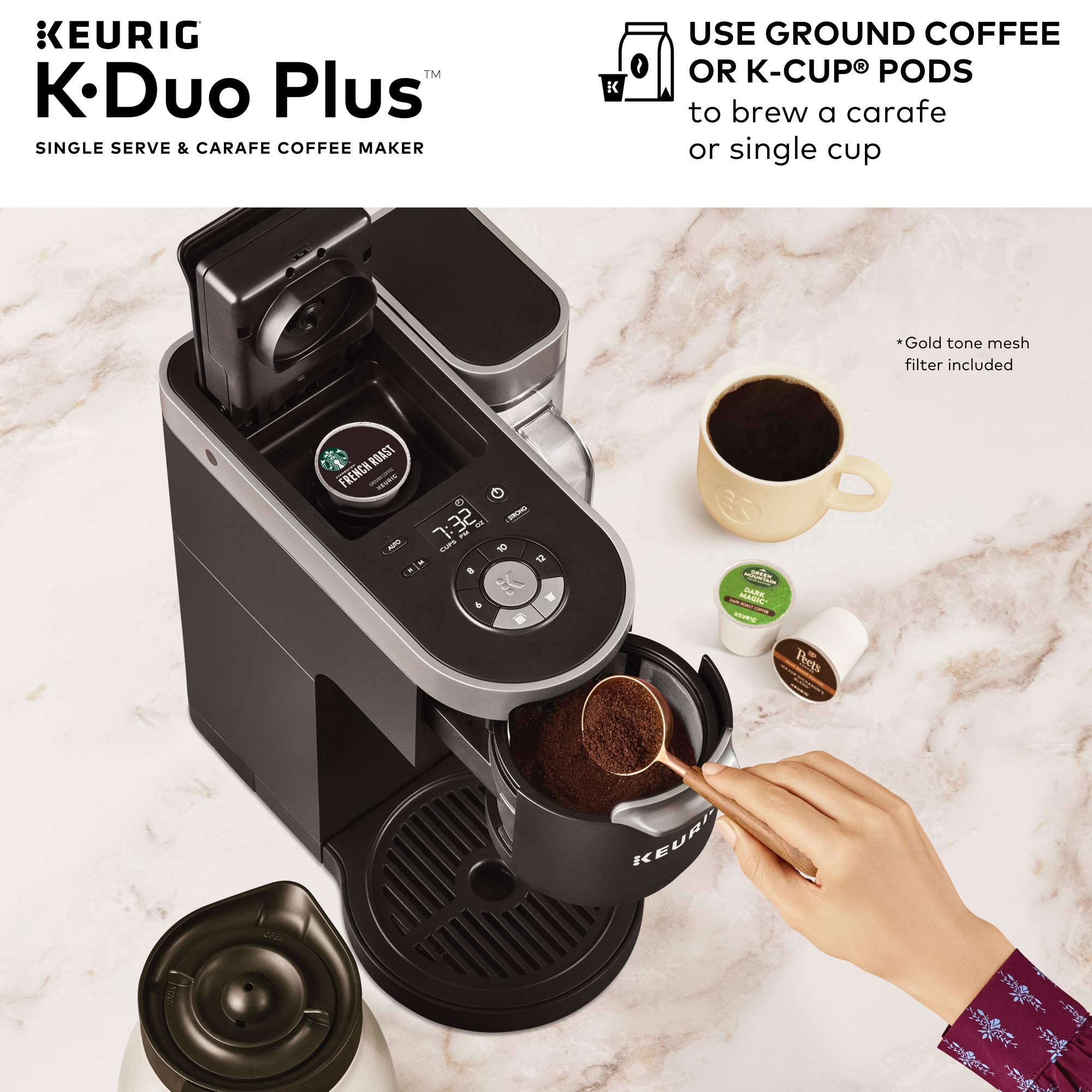 Keurig K-Duo Plus Single Serve & Carafe Coffee Maker Bundle - 12oz & Carafe Coffee Brewer with Hot Water Dispenser for Home & Office Use