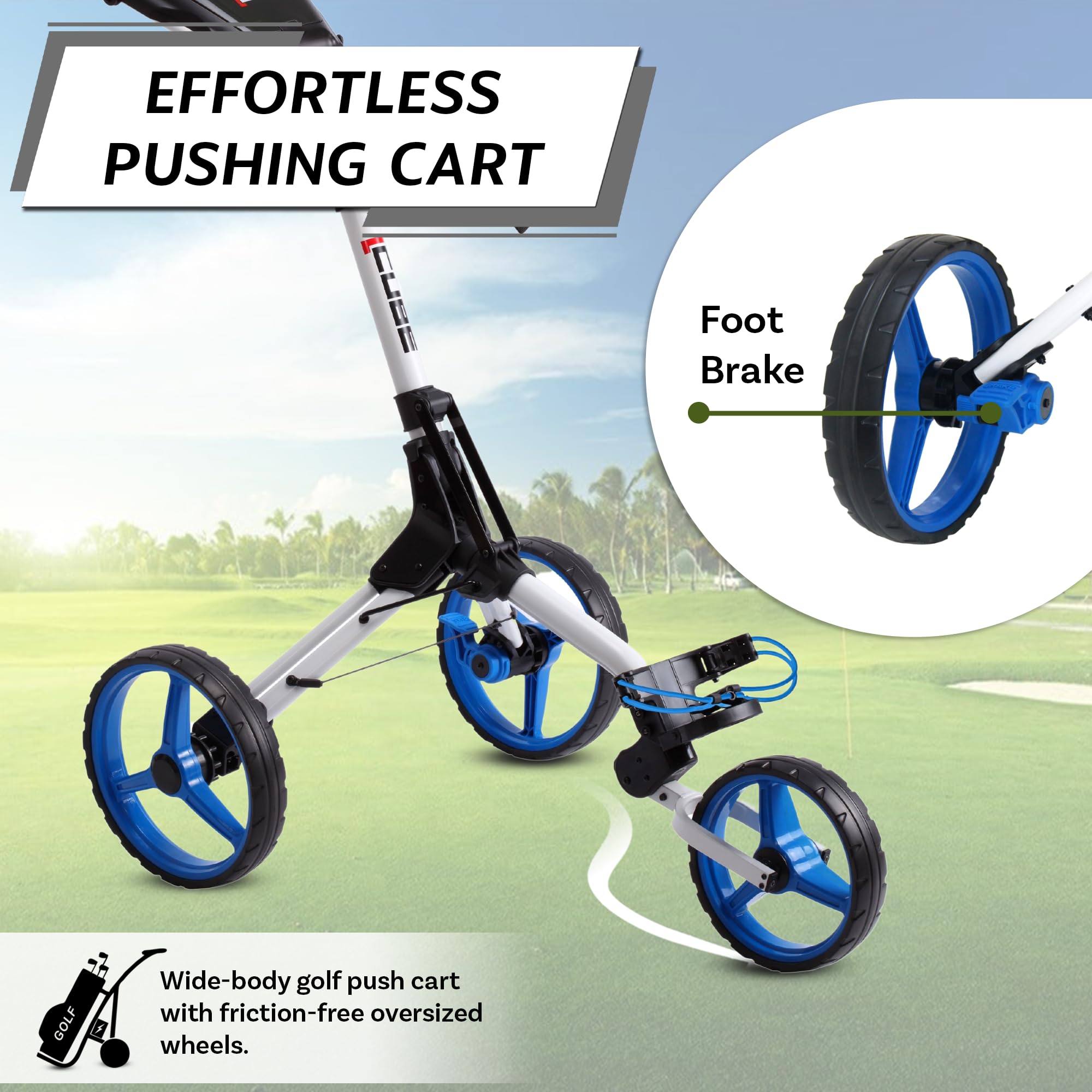 3 Wheel Push Pull Golf Cart - Compact Folding Lightweight Golf CART for Adults - Easy Two Step Open/Close Design - Choose Your Color - Perfect for Golf Courses, Parks & Outdoor Activities