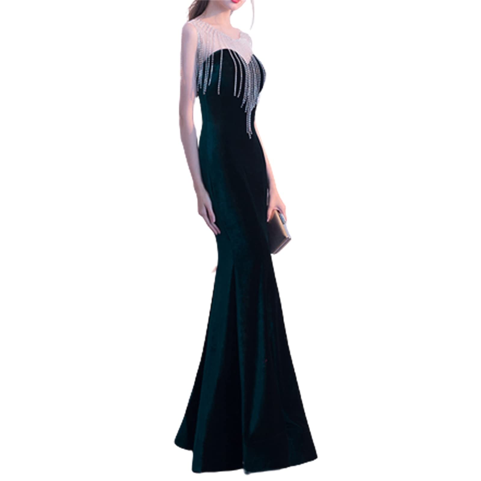 Elegant Women's Long Evening Dress for Summer - Sexy Formal Ball Gown for Banquet, Wedding, Concert | Dark Green Small Size | Perfect for Prom Night, Cocktail Party & Special Occasions