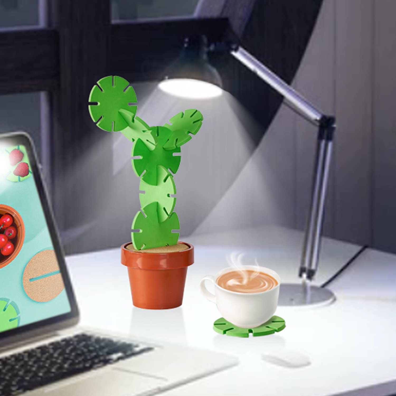 Funny Cactus Coasters Set of 6 - Absorbent Drink Coasters for Coffee Table, Home & Office Decor - Perfect Gift for Cactus Lovers (Light Green) | Great for Protecting Tables from Spills in Living Room, Bar or Kitchen