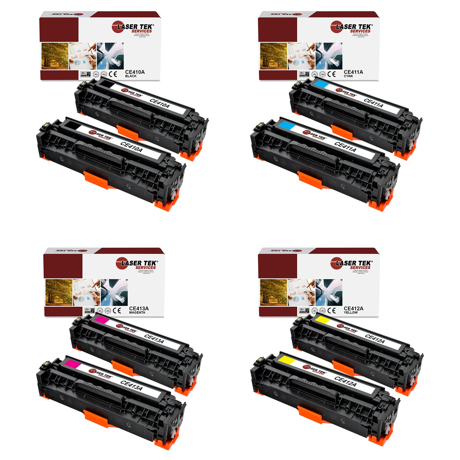 Laser Tek Services HP 305A CE410A CE411A CE412A CE413A Compatible Toner Cartridge Replacement (Black, Cyan, Magenta, Yellow, 8 Pack) for HP LaserJet Pro M451dn M451dw M451nw M475dn Printers - Ideal for Office & Home Printing Needs