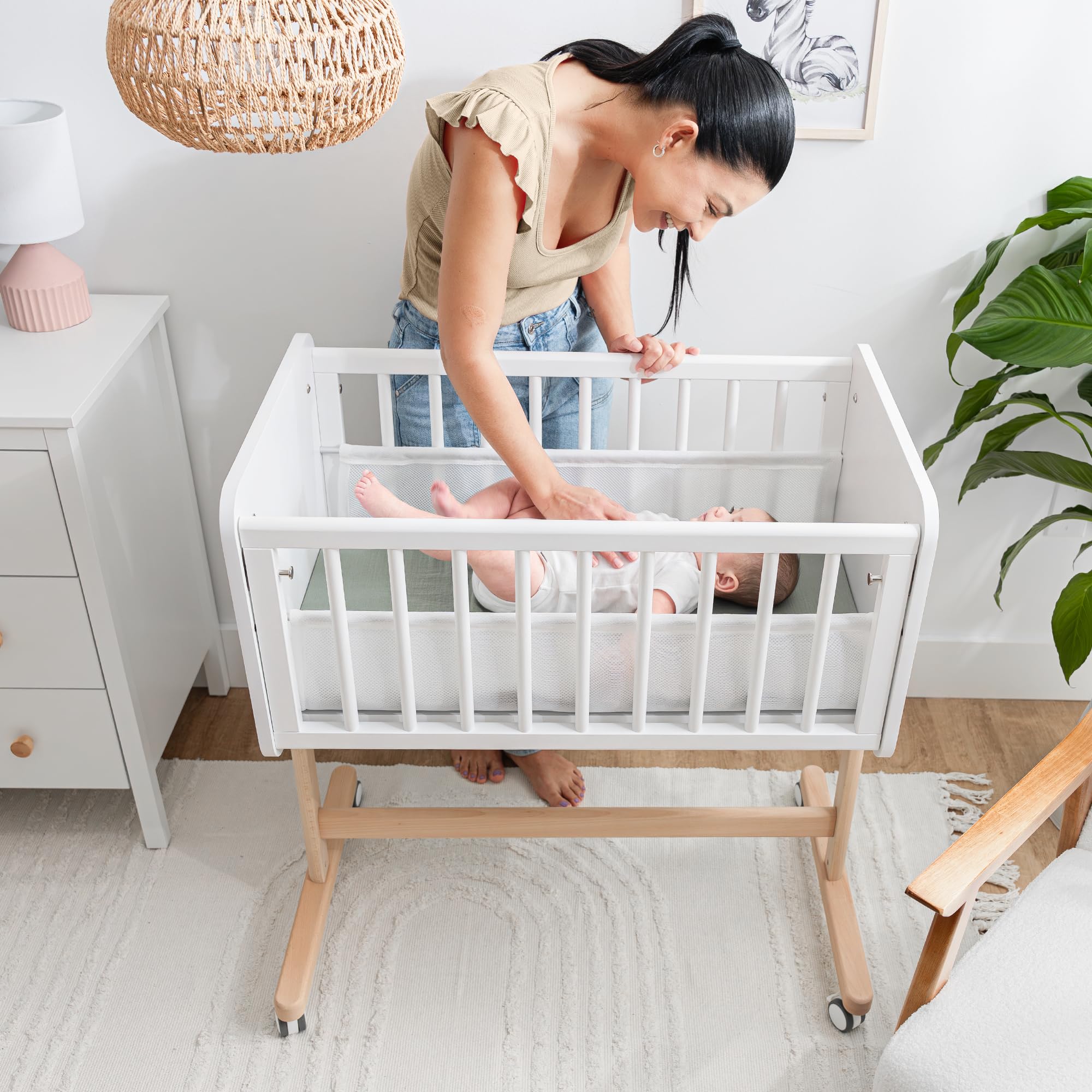 Comfy Cubs Wooden Bedside Bassinet Sleeper - Safe & Stylish Baby Crib for Newborns & Infants - Nursery Essentials with Adjustable Height | Perfect for Co-Sleeping, Breastfeeding & Bedroom Decor
