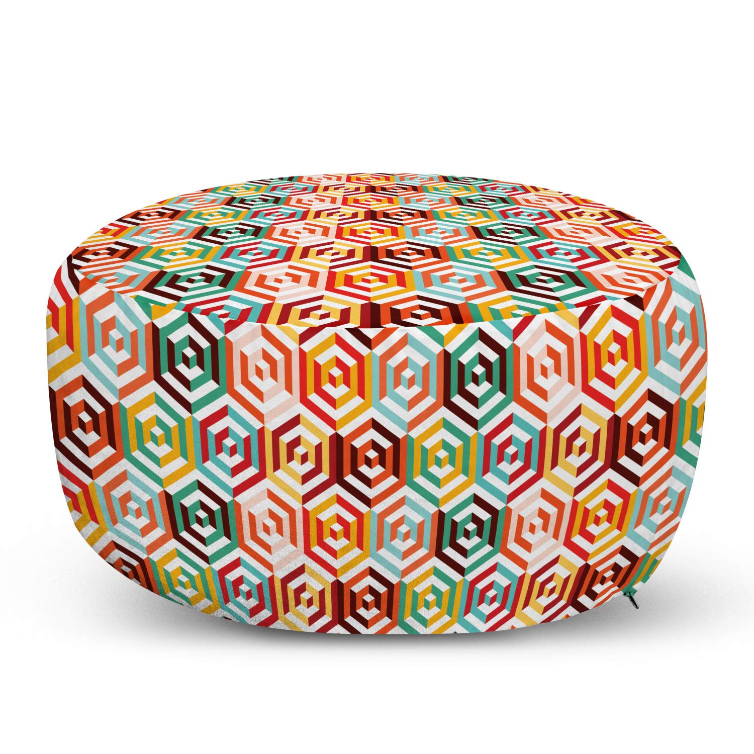 Ambesonne Geometric Ottoman Pouf - Abstract Cubes Isometric Hexagonal Pattern, Colorful Retro Design Foot Rest with Removable Cover - Perfect for Living Room, Bedroom & Home Decor (Orange Mustard) | Cozy Seating, Accent Piece & Stylish Footrest