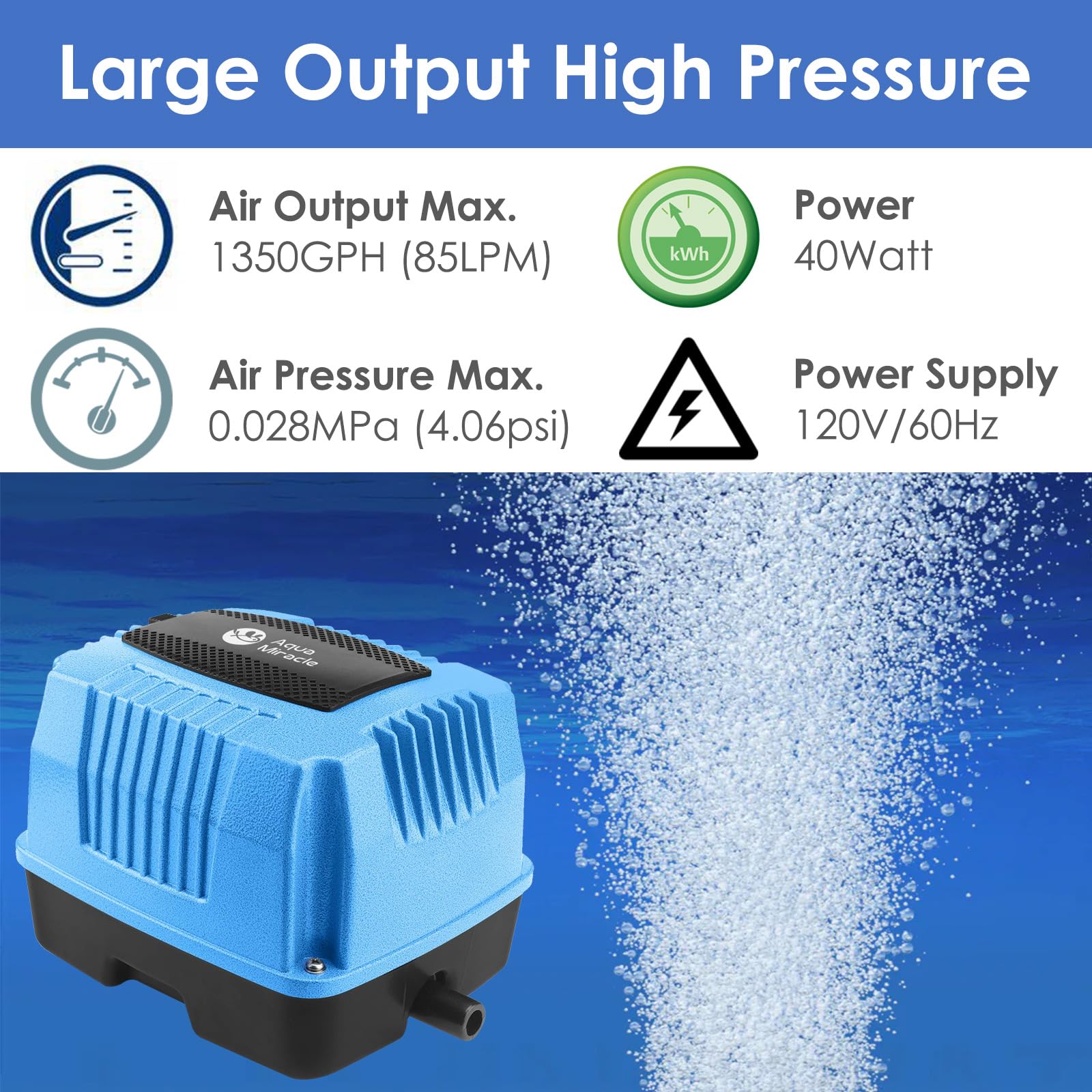 AquaMiracle High Performance Linear Air Pump AP-40/AP-60/AP-80 - 635/950/1350GPH Pond Aerator for Koi Ponds, Hydroponics & Septic Systems | Ideal for Fish Farms, Wastewater Treatment & Commercial Aquariums