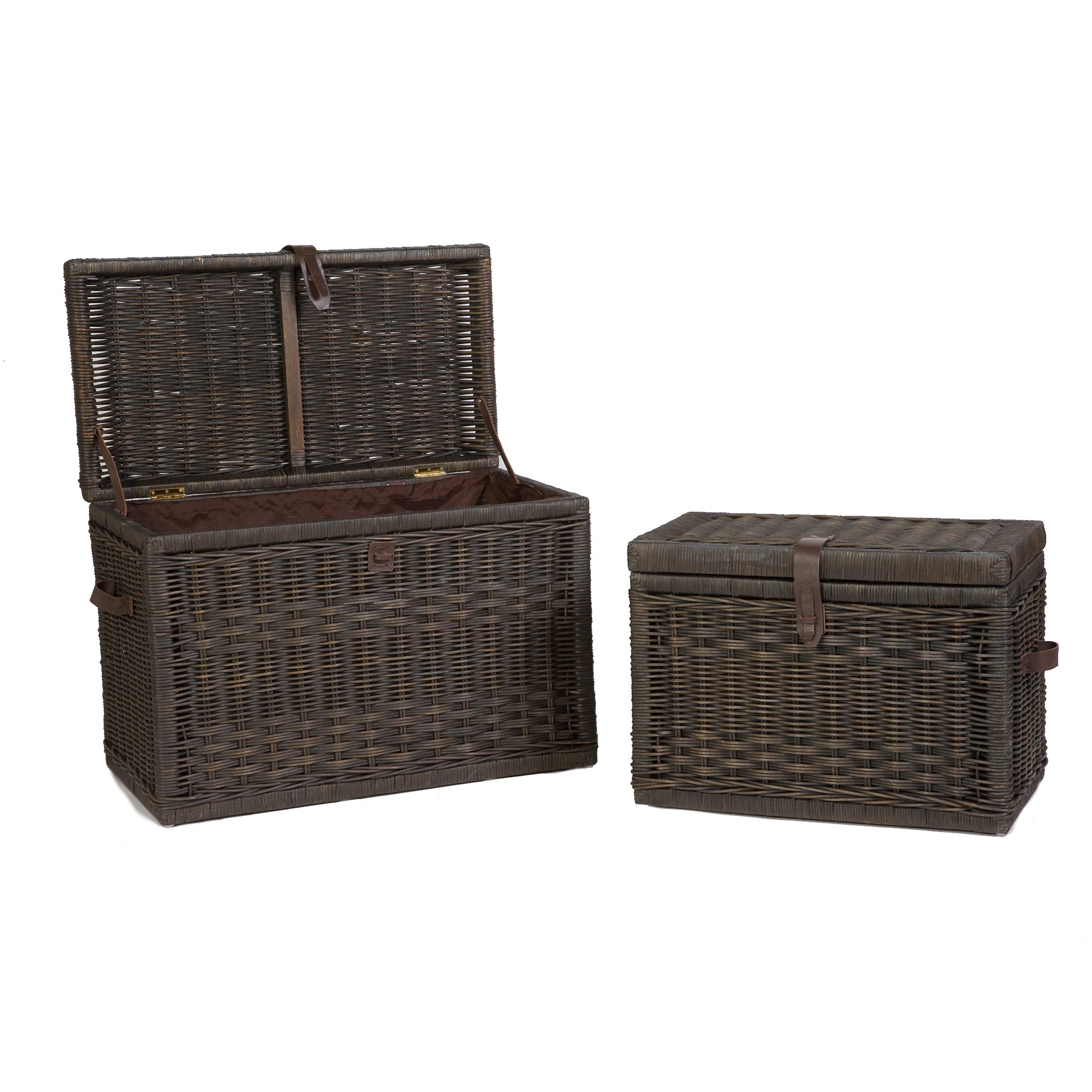 Wicker Storage Trunk Set of 2 - Vintage Walnut Brown Woven Baskets for Home Organization | Perfect for Living Room, Bedroom & Nursery Storage