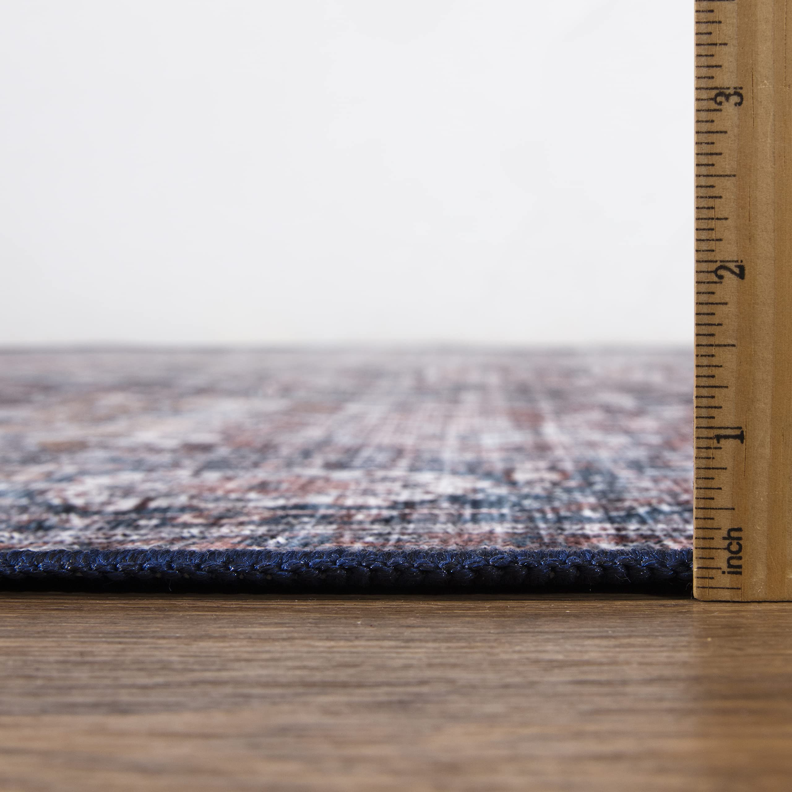 Abani 8' x 10' Vintage Rectangular Area Rugs - Blue & Brown Machine Washable Polypropylene Rug, Stain Resistant Non-Shedding Large Rug for Living Room, Bedroom, Dining Room & Office