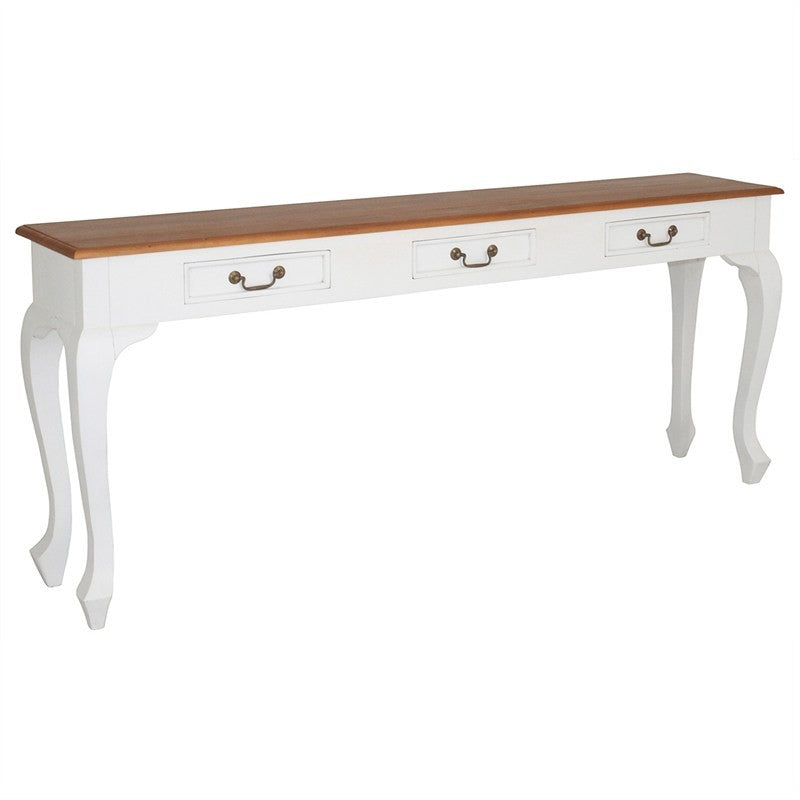 Queen Anne Solid Wood 3-Drawer 180cm French Console Sofa Table - White Caramel Finish | TWS899ST-003 QA WR | Entryway, Living Room & Hallway Decor