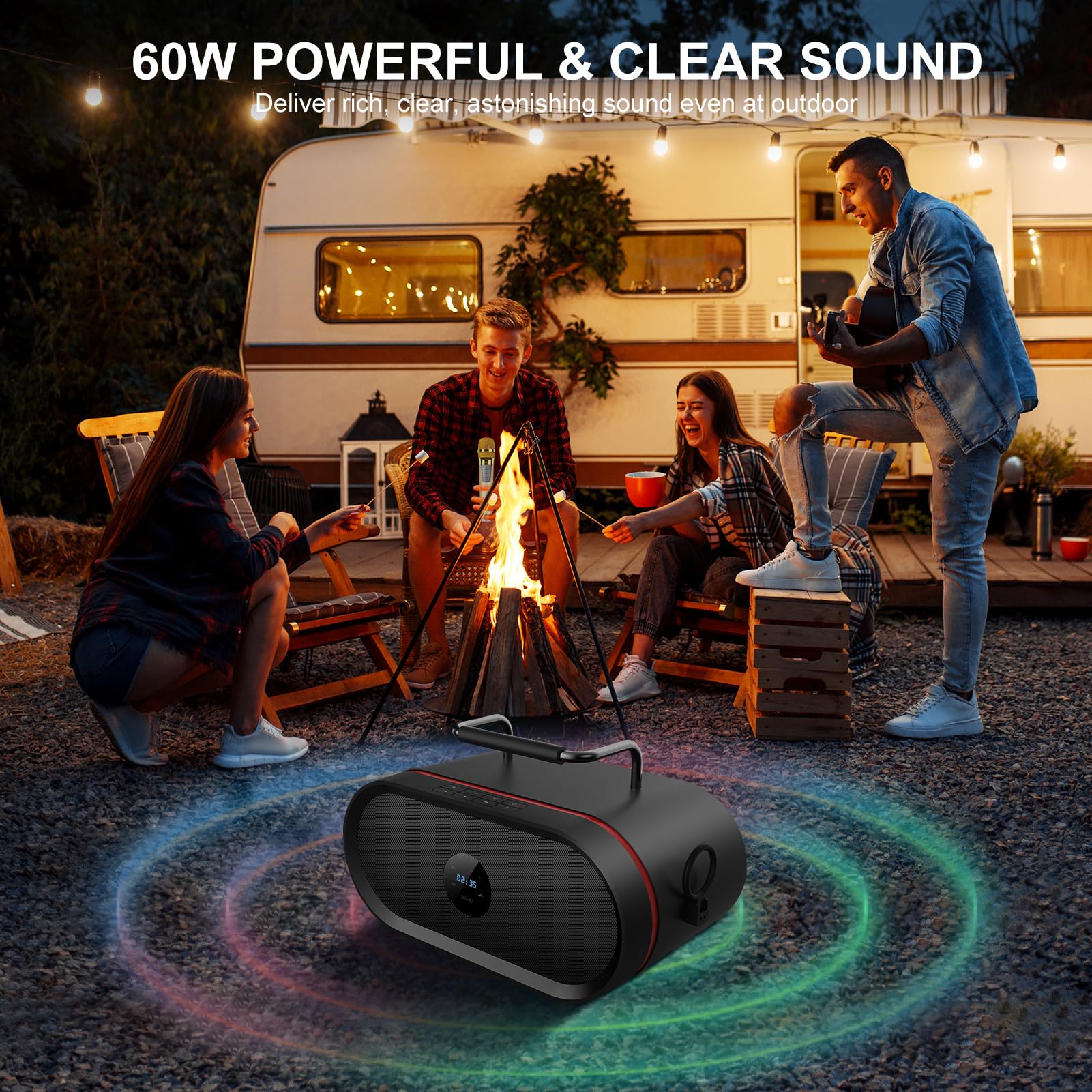 RHM K666 Professional Karaoke Machine with 2 Wireless Microphones - Bluetooth/AUX/USB/PC Connectivity, Rechargeable Battery & 8-Hour Playtime for Home Parties, Weddings, Picnics & Outdoor Events | Perfect for Singing, Entertainment & Social Gatherings