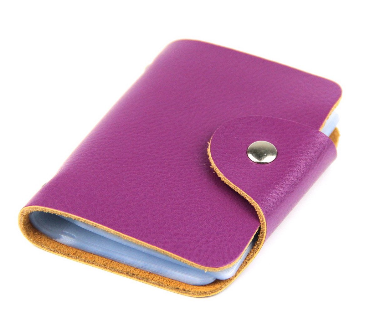 RayLineDo® Unisex Genuine Leather Slim Wallet - 26 Card Slots Thin Credit Card Holder (Purple) | Perfect for Business Cards, ID & Everyday Carry | Minimalist Design for Men & Women