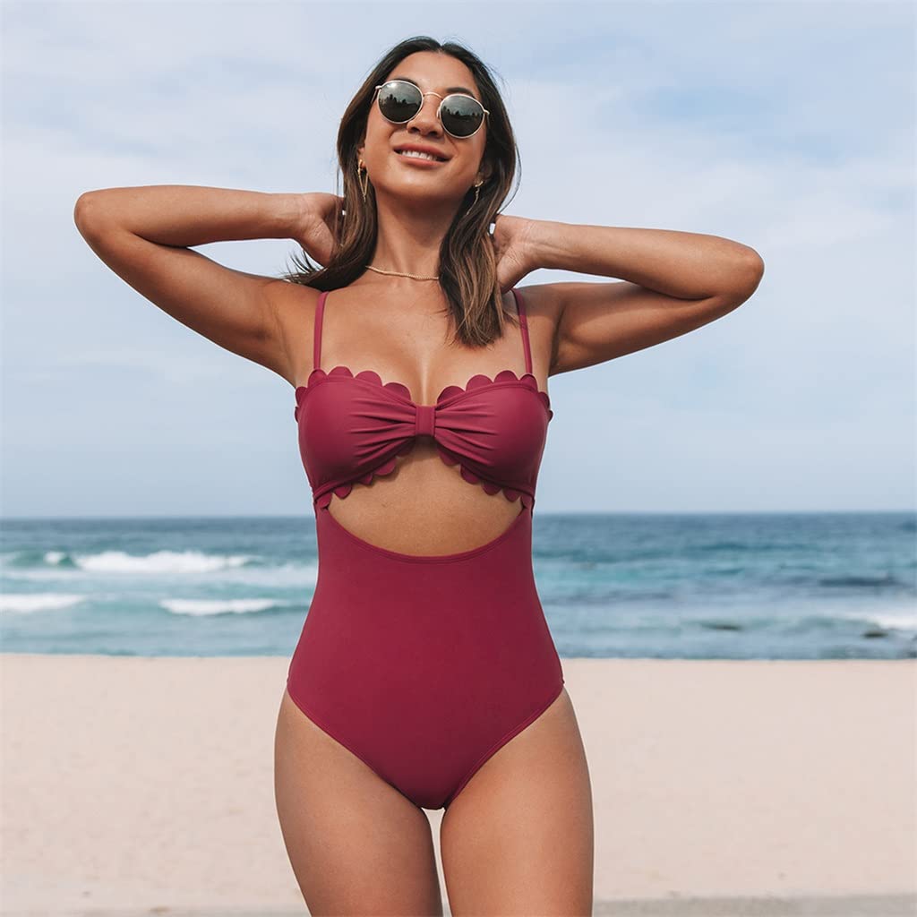Sexy One-Piece Swimsuit for Women - Slim Fit Solid Color Bathing Suit - Red XL - Perfect for Beach, Pool & Summer Vacations