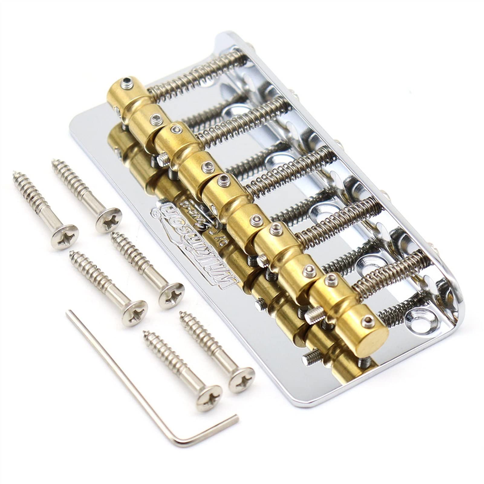 5 String Electric Guitar Bridge with Brass Saddles - Chrome Finish for Enhanced Tone & Sustain | Perfect for Bass Guitar Upgrades & DIY Repairs