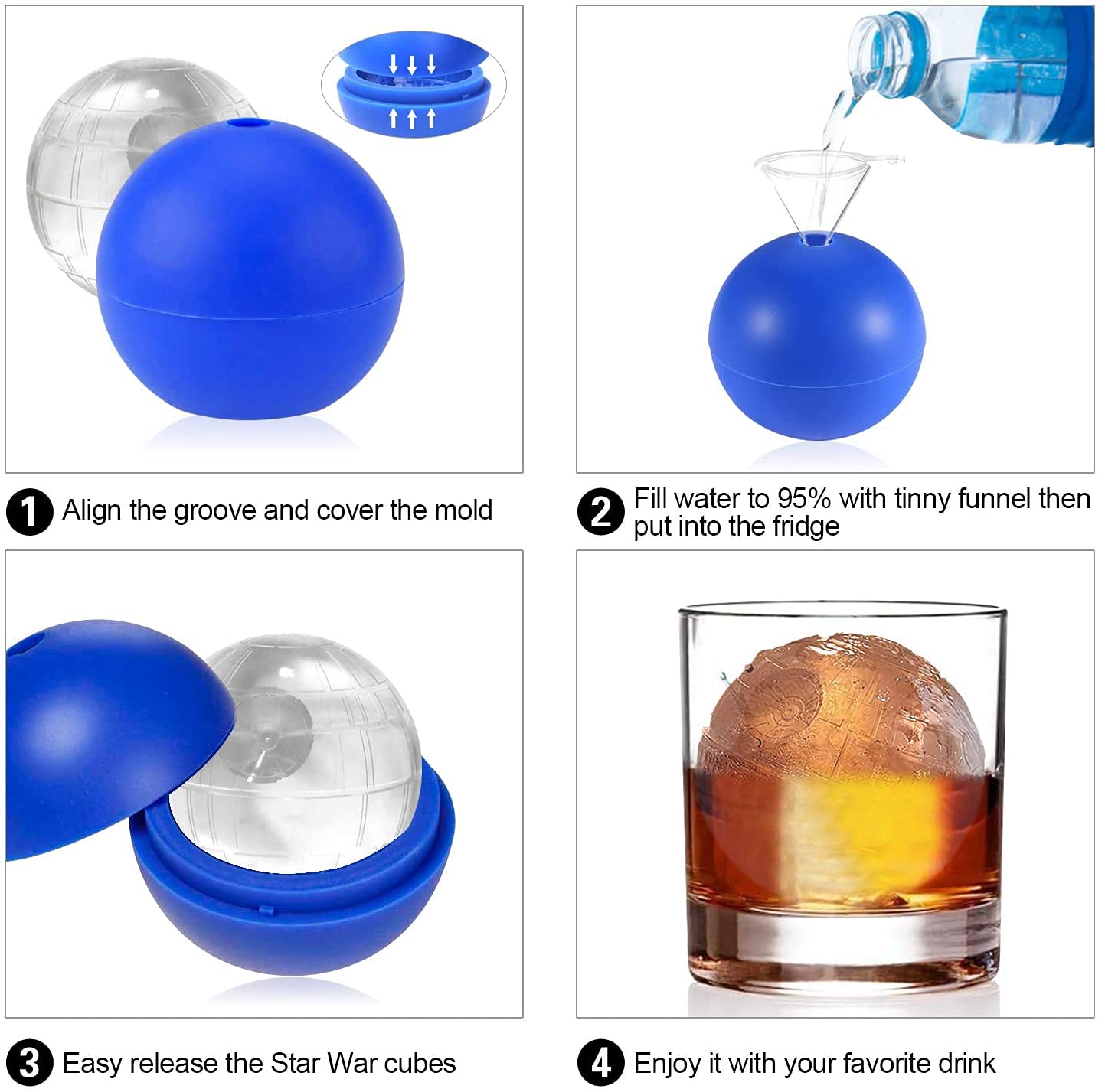 WllRun 2 Pack Silicone Ice Cube Mold Tray - Reusable Ice Ball Maker for Cocktails, Whiskey & Beverages - Chocolate Mold Tools (Blue) - Perfect for Home Bars, Parties & DIY Desserts