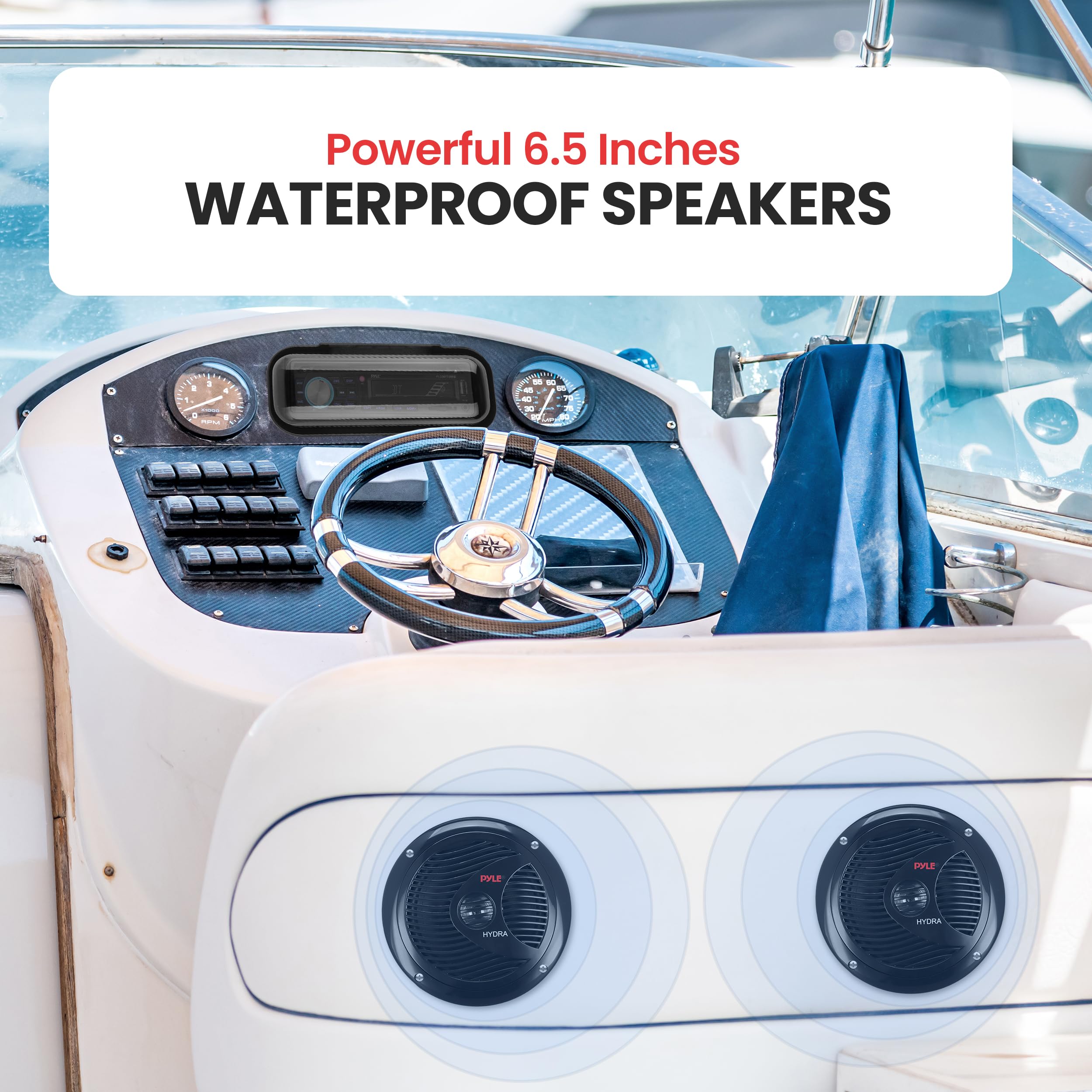 Pyle Bluetooth Car Stereo - Single DIN Marine Stereo Receiver Kit with Waterproof 6.5” Speakers, MP3/USB/SD/AUX/FM, Built-in Mic & Remote - Water-Resistant for Cars, Boats & Outdoor Adventures