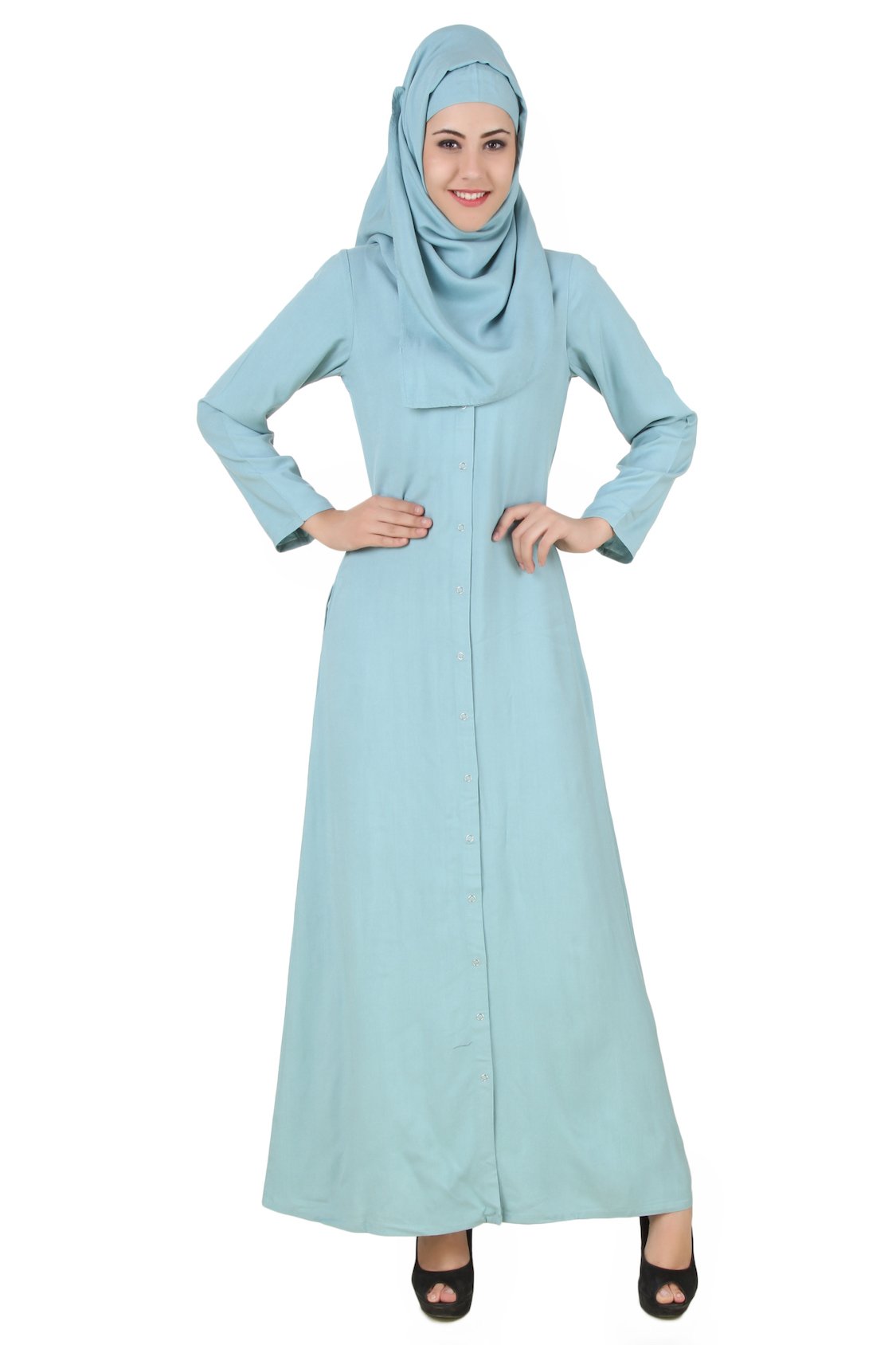 Elegant Sky Blue Rayon Abaya for Women - Modest Islamic Prayer Dress - Perfect for Mosque, Eid, and Special Occasions
